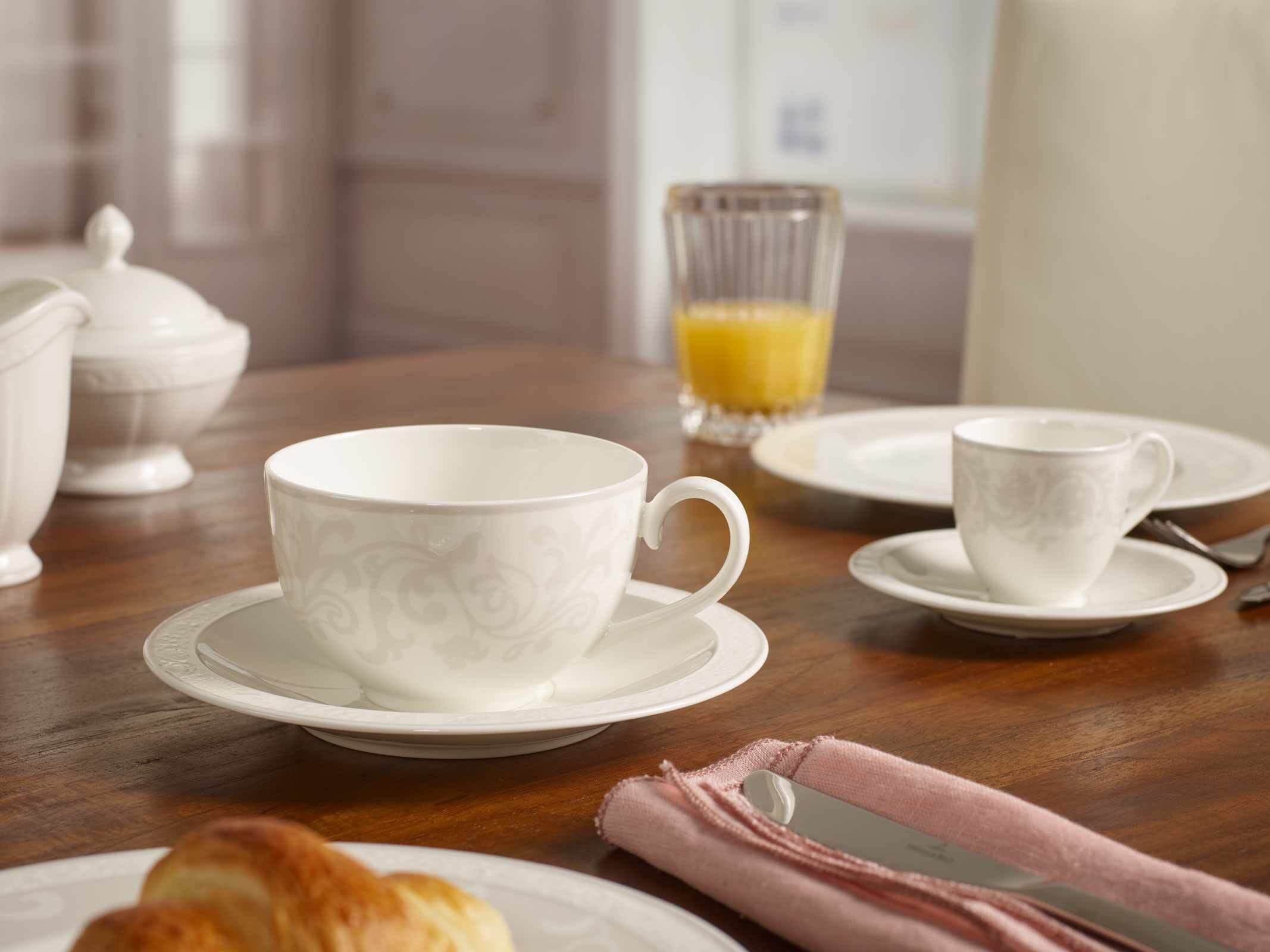 Villeroy & Boch Tasse »Cappuccinotasse mit Untertasse Gray Pearl 310 ml weiß« Spülmaschinengeeignet, Mikrowellengeeignet