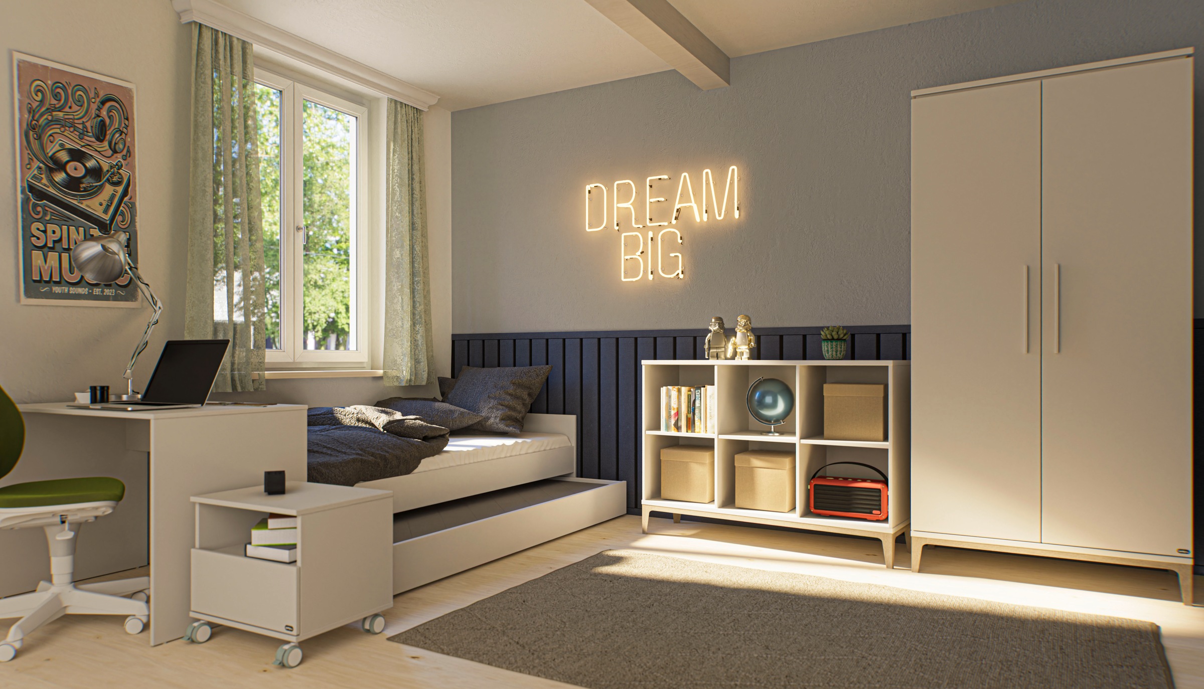 PAIDI Nachtkommode »CUTIE LEA in Weiß, Schublade mit Soft-Close« B/H/T ca. 48/45/40cm, Off-White,  moderner & stabiler Nachttisch aus Holz, feststellbare Rollen