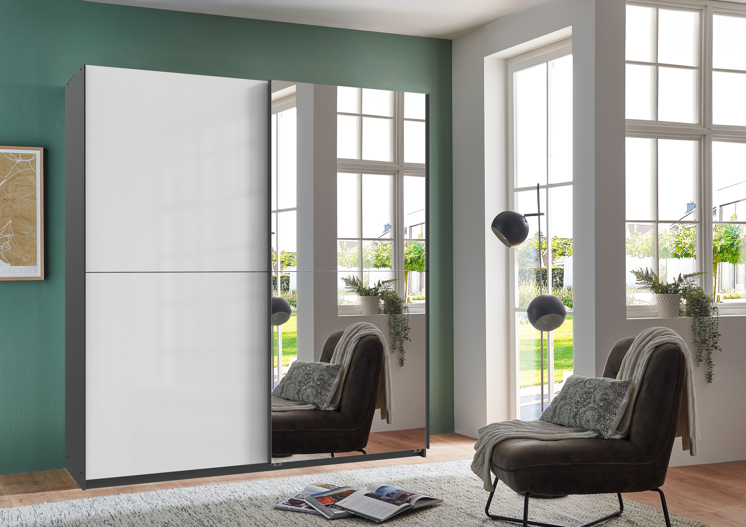 Wimex Kleiderschrank »Mugano, B/T/H 135 oder 180/65/198cm, Made in Germany«, (wähle Deine Ausstattung: Basic oder Premium!), 2 Schwebetüren mit oder ohne Spiegel, Metallgriffe