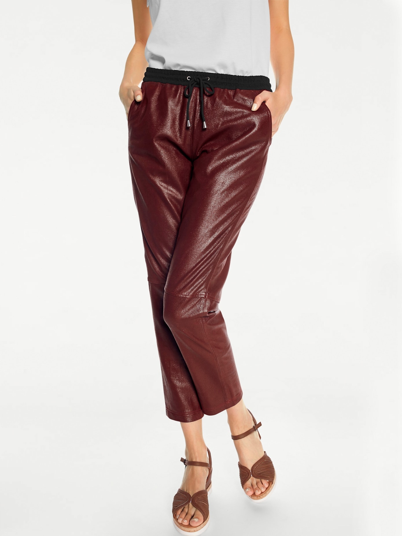 Heine Damen Lederhose in braun, Größe 48