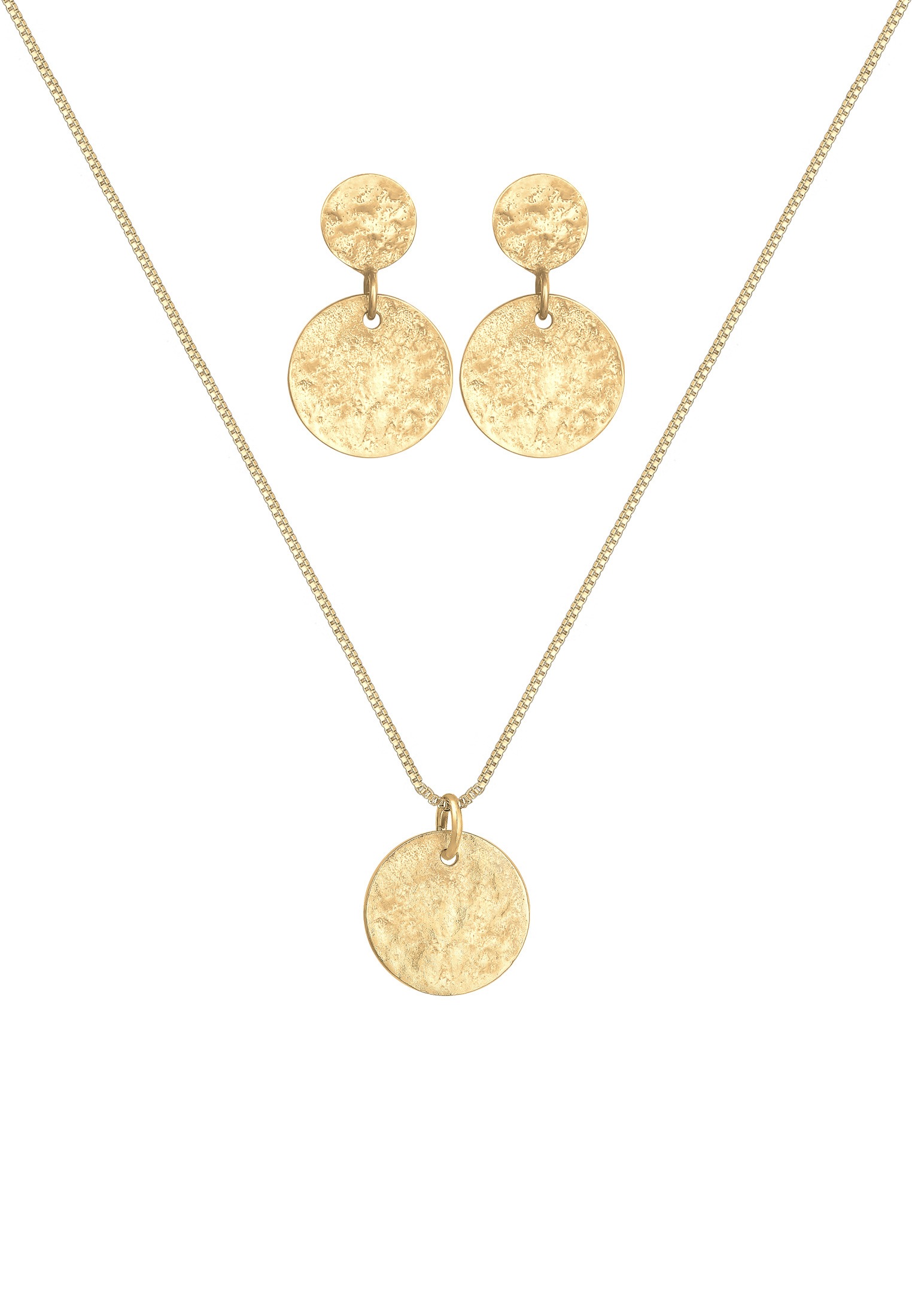 Elli Ohrring und Ketten Set »Schmuckset Kette Ohrhänger Plättchen Vintage Coin 925 Silber«