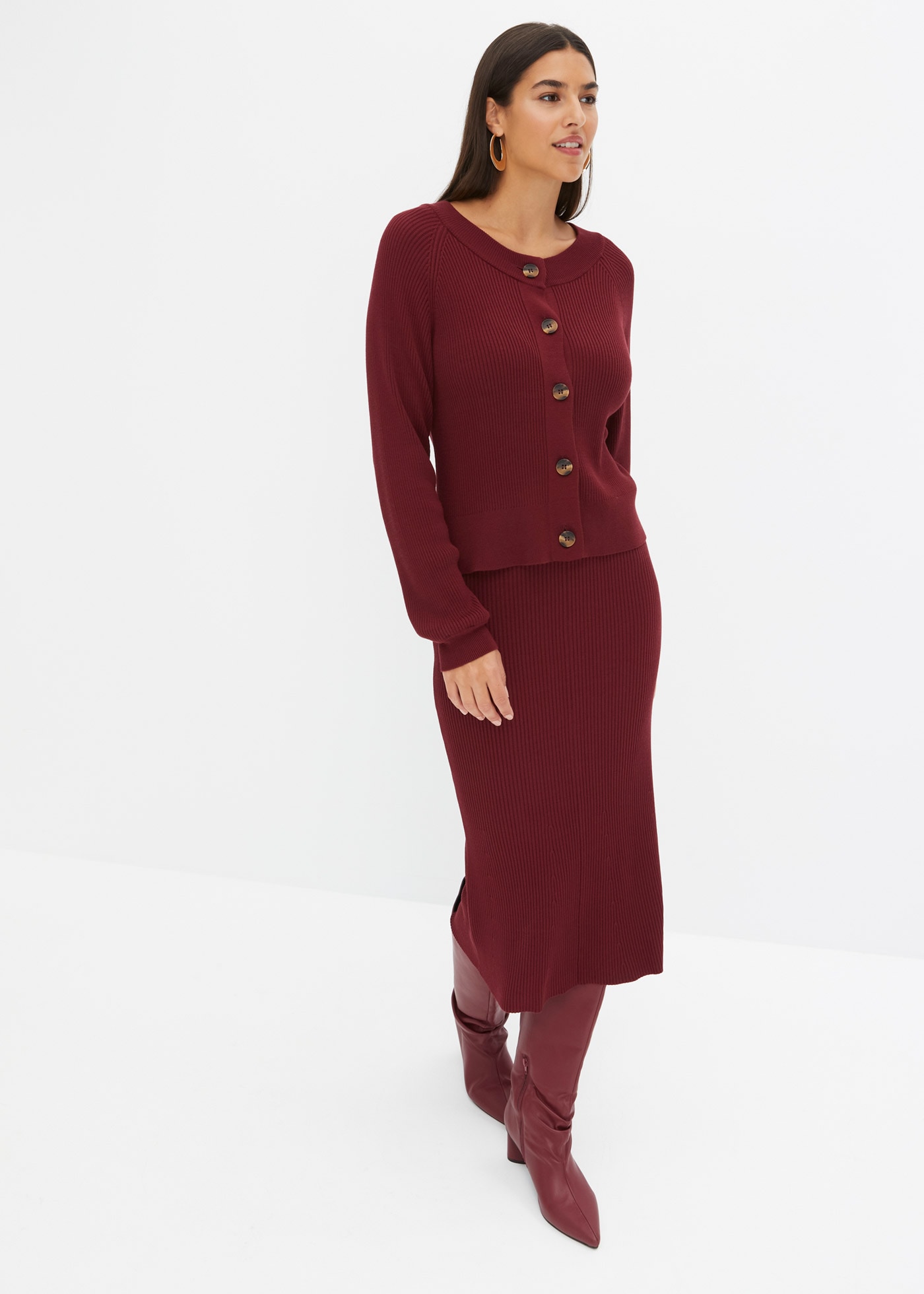 bonprix Strickrock aus Viskosemischung, körpernahe Passform, unifarben, mit Gummizug