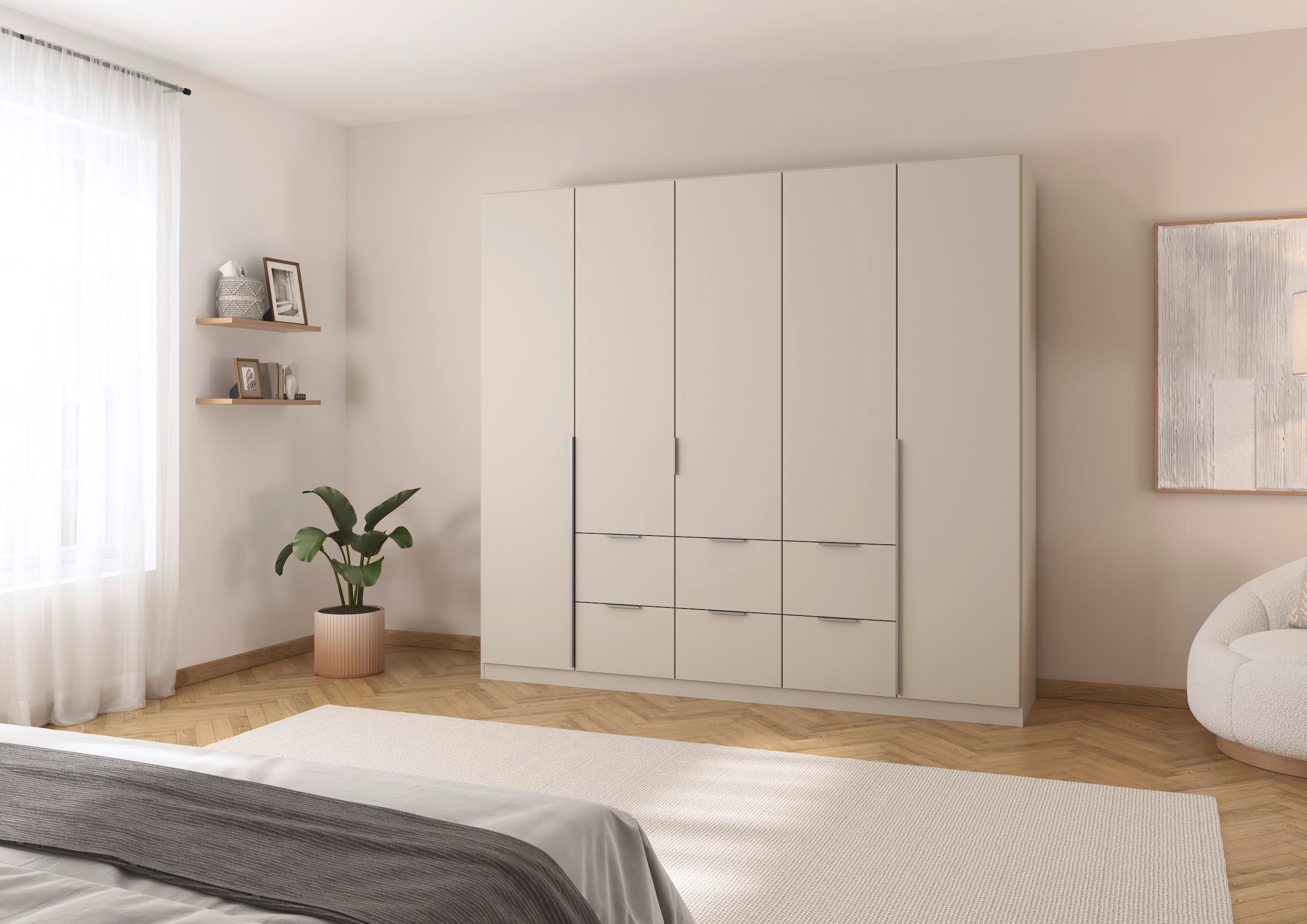 OTTO home Drehtürenschrank »Kleiderschrank Schrank Garderobe AGORDO mit Dekor- oder Hochglanzfront« in zwei Griff-Farben, Breite 226 cm,  mit Außenschubkästen, Serie in 7 Breiten und 2 Höhen MADE IN GERMANY
