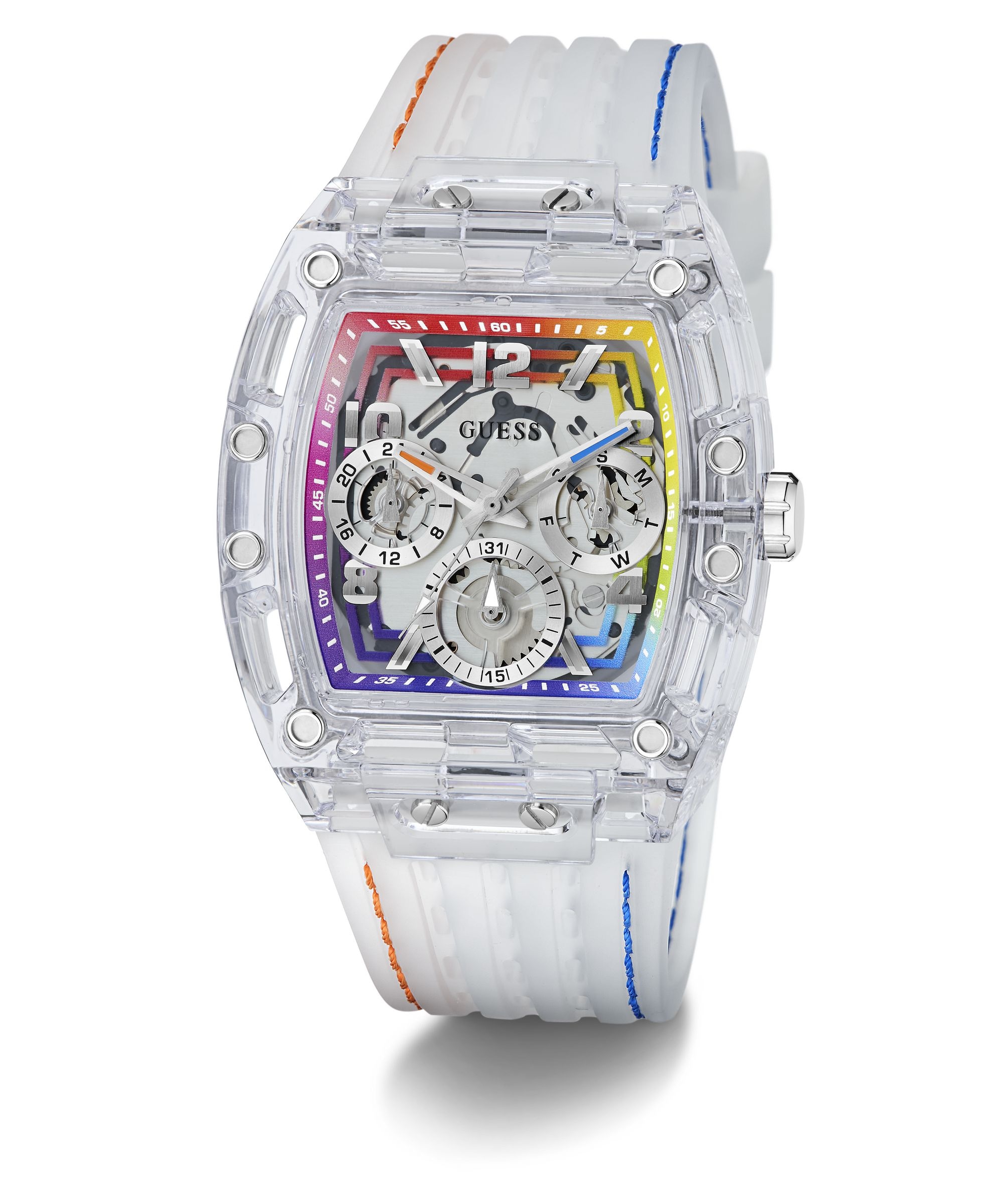Guess Multifunktionsuhr »PHOENIX« Quarzuhr, Armbanduhr, Herrenuhr, Silikonarmband, analog, Wochentag