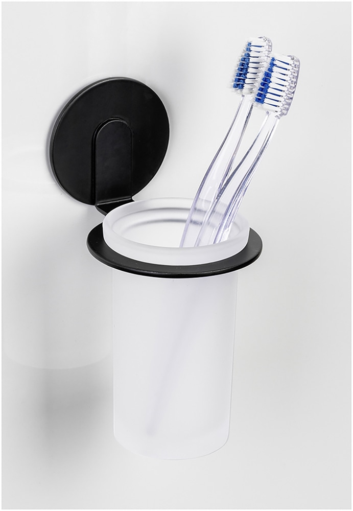 WENKO Zahnputzbecher »Turbo-Loc® Modell Bivio«, mit Wandhalterung ohne Bohren, Aluminium, satiniertes Glas