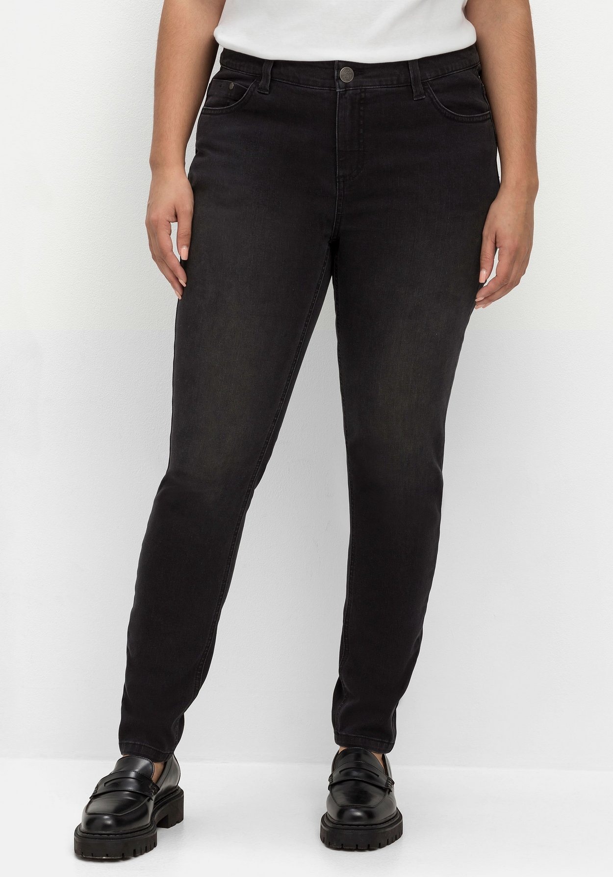 Sheego Stretch-Jeans »Jeans für sehr schmale Beine und mehr Bauch«