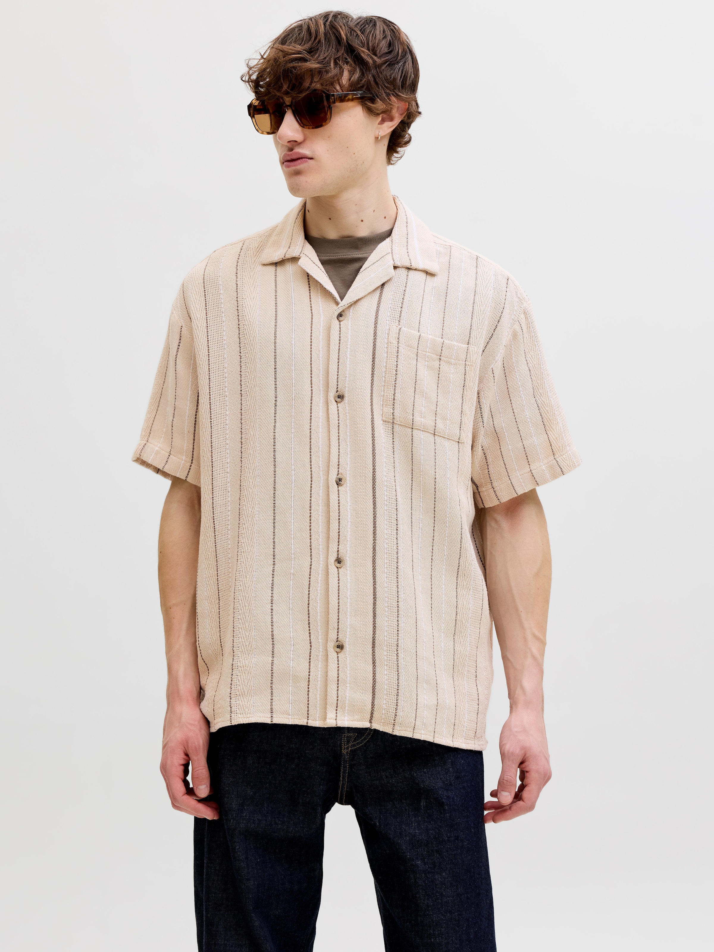 Jack & Jones Kurzarmhemd »JJEBRADLEY STRIPED RESORT SHIRT SS LN« Baumwolle, loose fit