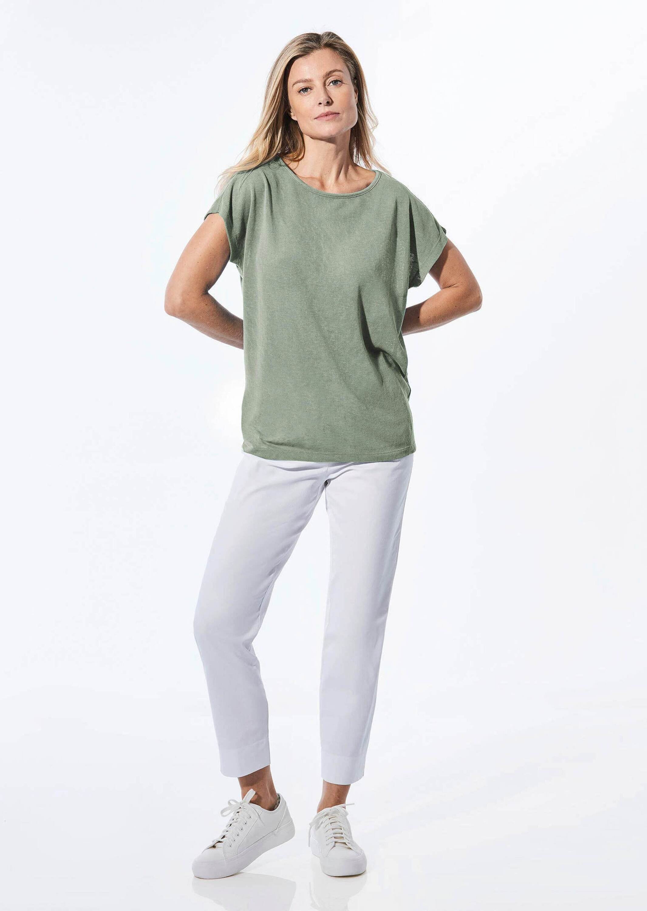 GOLDNER Kurzarmshirt »Kurzgröße Shirt in Leinenoptik« U-Boot-Ausschnitt