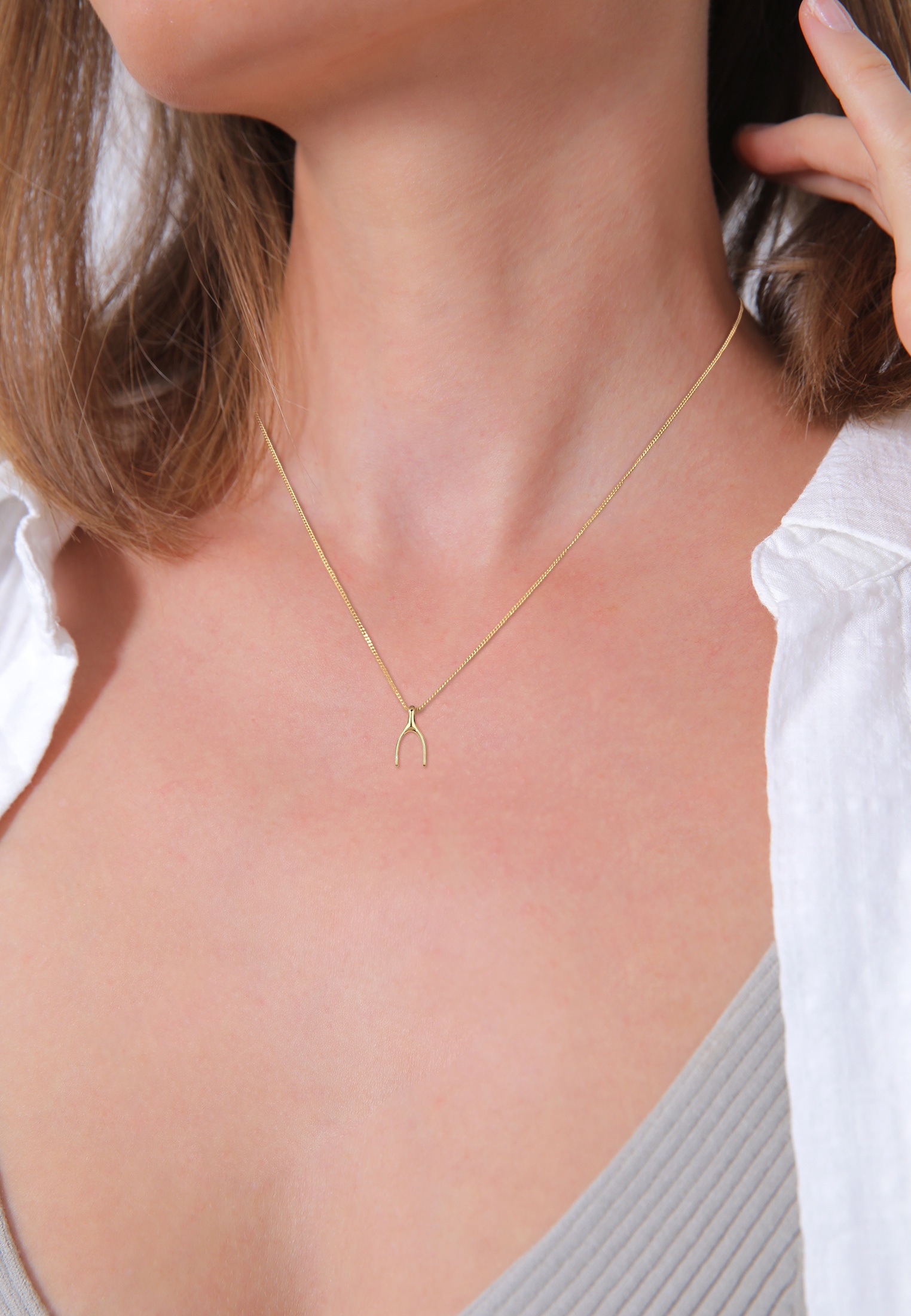 Elli Premium Kette mit Anhänger »Halskette Wünschelrute 375 Gelbgold«