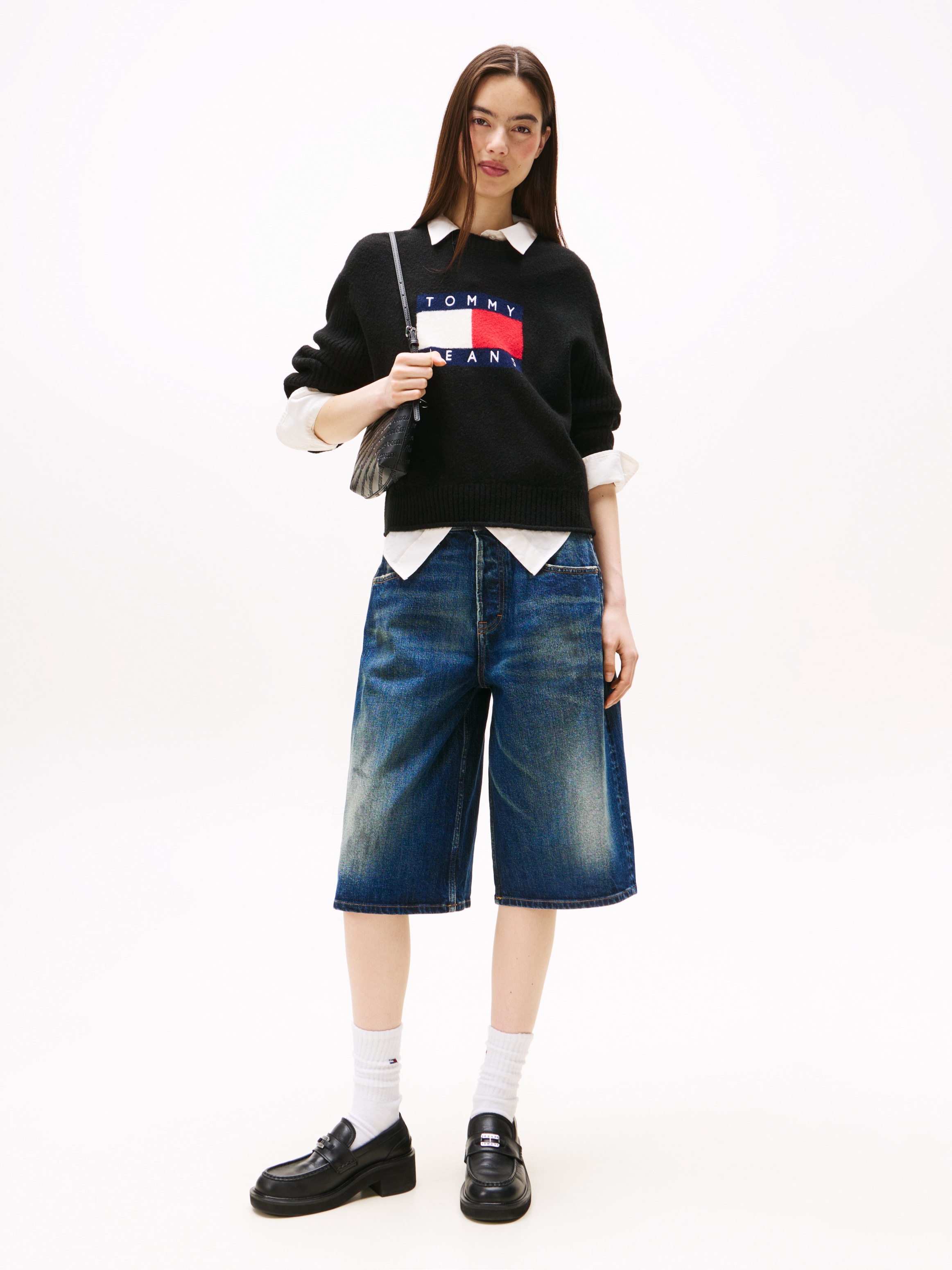 Tommy Jeans Strickpullover »TJW MELANGE FLAG SWEATER RIB EXT« in gerippter Struktur