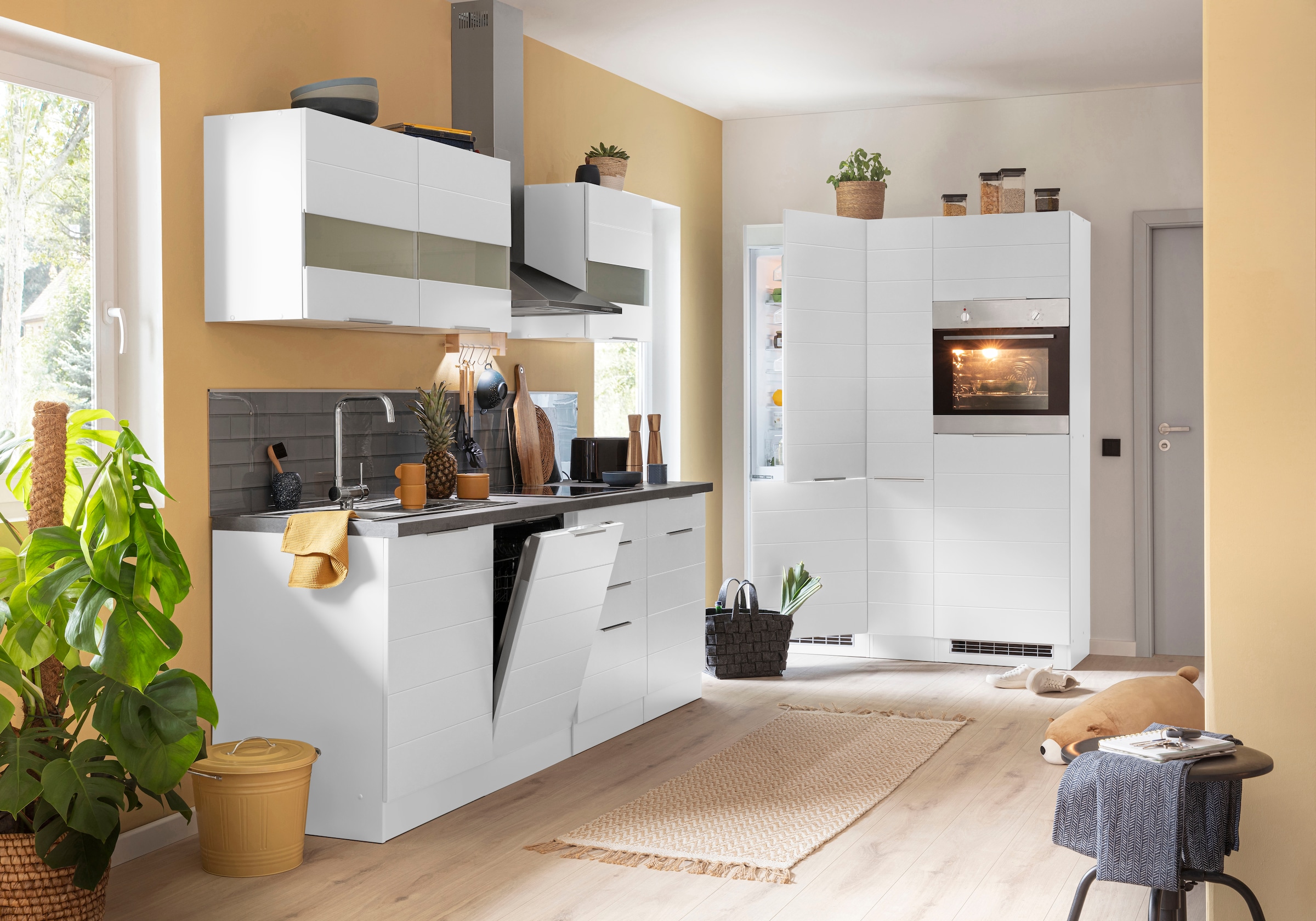 KOCHSTATION Küchenzeile »KS-Luhe« 390 cm breit, wahlweise mit oder ohne E-Geräten, gefräste MDF-Fronten