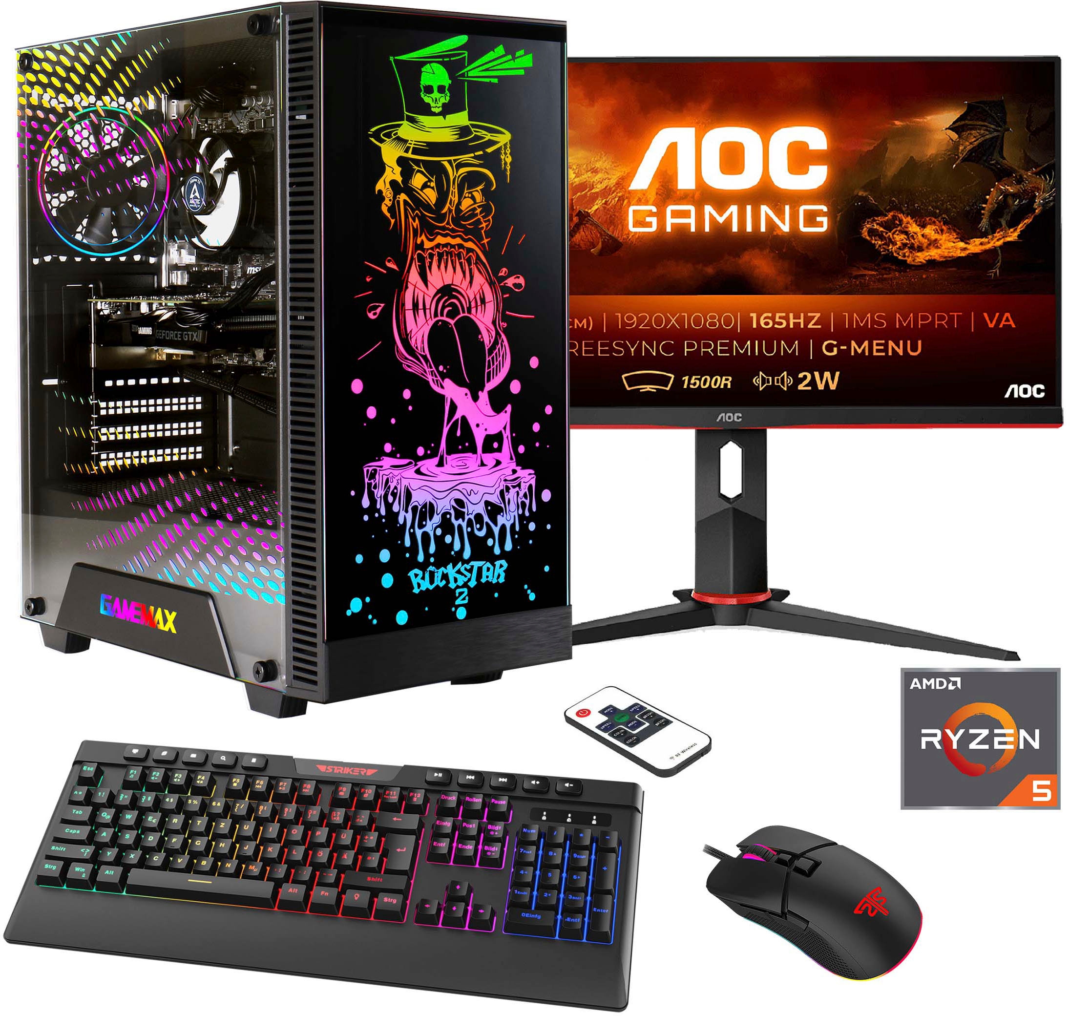 Hyrican Gaming-PC-Komplettsystem »Rockstar SET02451«, (RTX 4060Ti (16GB), PCIe SSD Gen4), DDR5, Windows 11, inklusive 24" Curved Monitor AOC C24G2AE/BK
