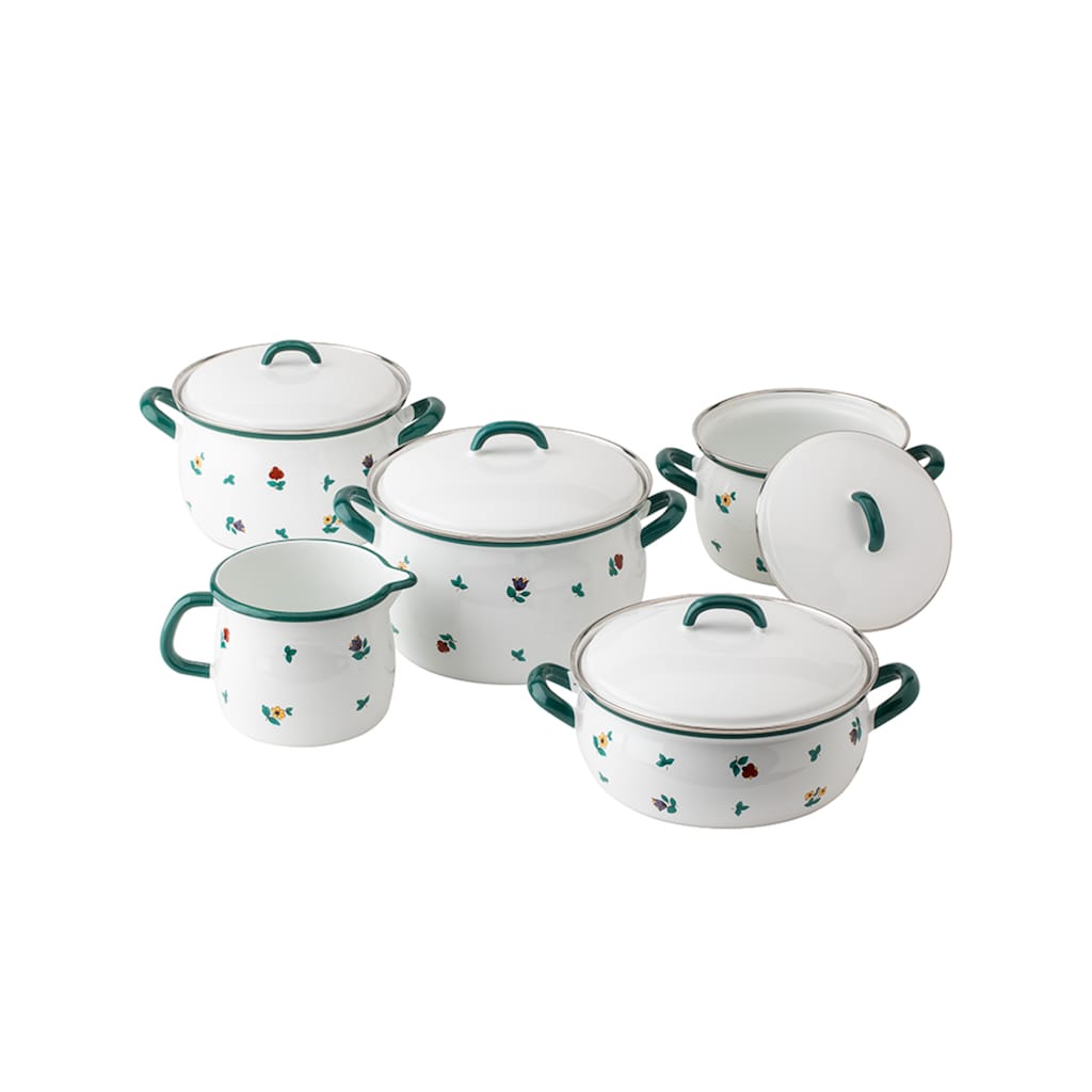 Riess Topf-Set »Emaille Spar-Set STREUBLUME«, emailliertes Stahlblech, (Set, 5 tlg.)