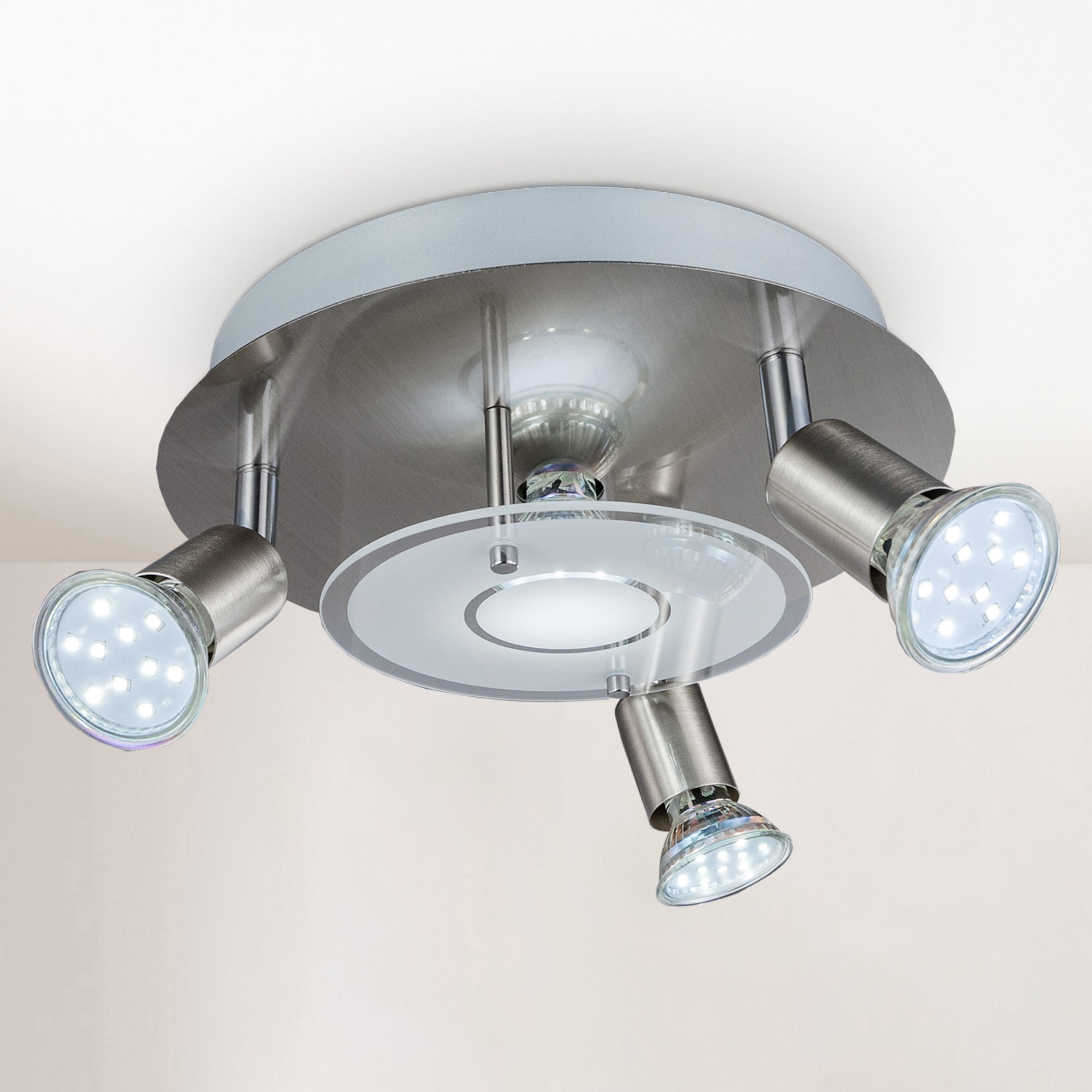 B.K.Licht LED Deckenstrahler, 4 flammig, Leuchtmittel GU10 | Leuchtmittel wechselbar, LED Deckenleuchte, rund, Metall, Glas, Strahler, GU10, inkl. 3W 250lm