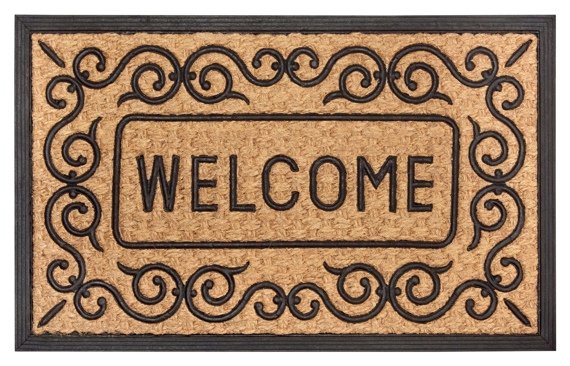 HANSE Home Fußmatte »Mix Mats Gummi-Kokos Welcome Floral Border, Türmatte«, rechteckig, 15 mm Höhe, Kokos, Gummi, Schmutzfangmatte, Outdoor, Rutschfest, Innen, Kokosmatte