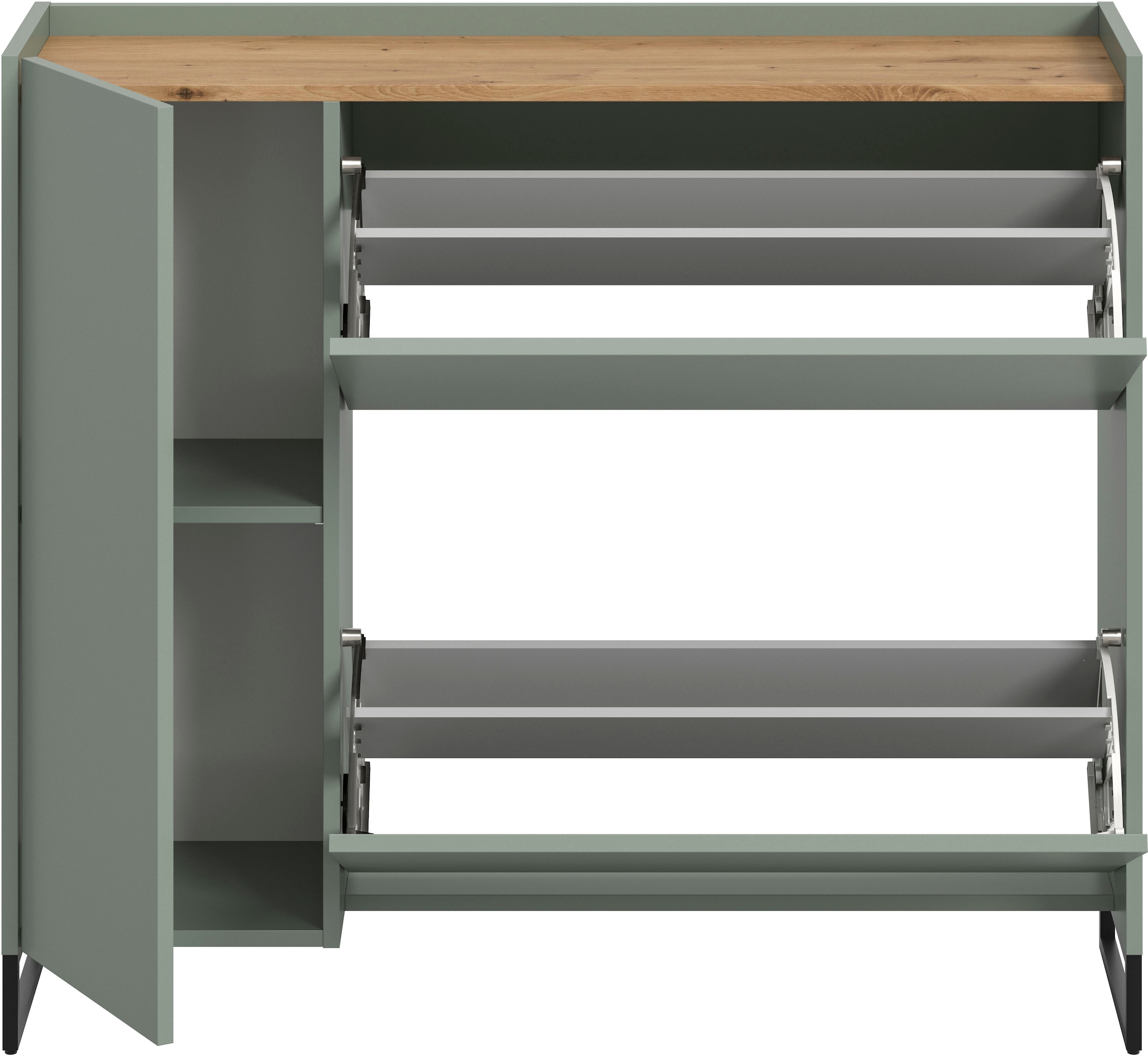 Home affaire Schuhschrank »EVRID, Breite 110cm, 1 Tür, 2 Schuhwalzen, inkl. Metall-Kufenfüße« individuell mit anderen Artikel der Serie EVRID erweiterbar, 1 Stk. tlg. Schuhkommode, Kommode, Sideboard, Garderobenschrank, Flurkommode