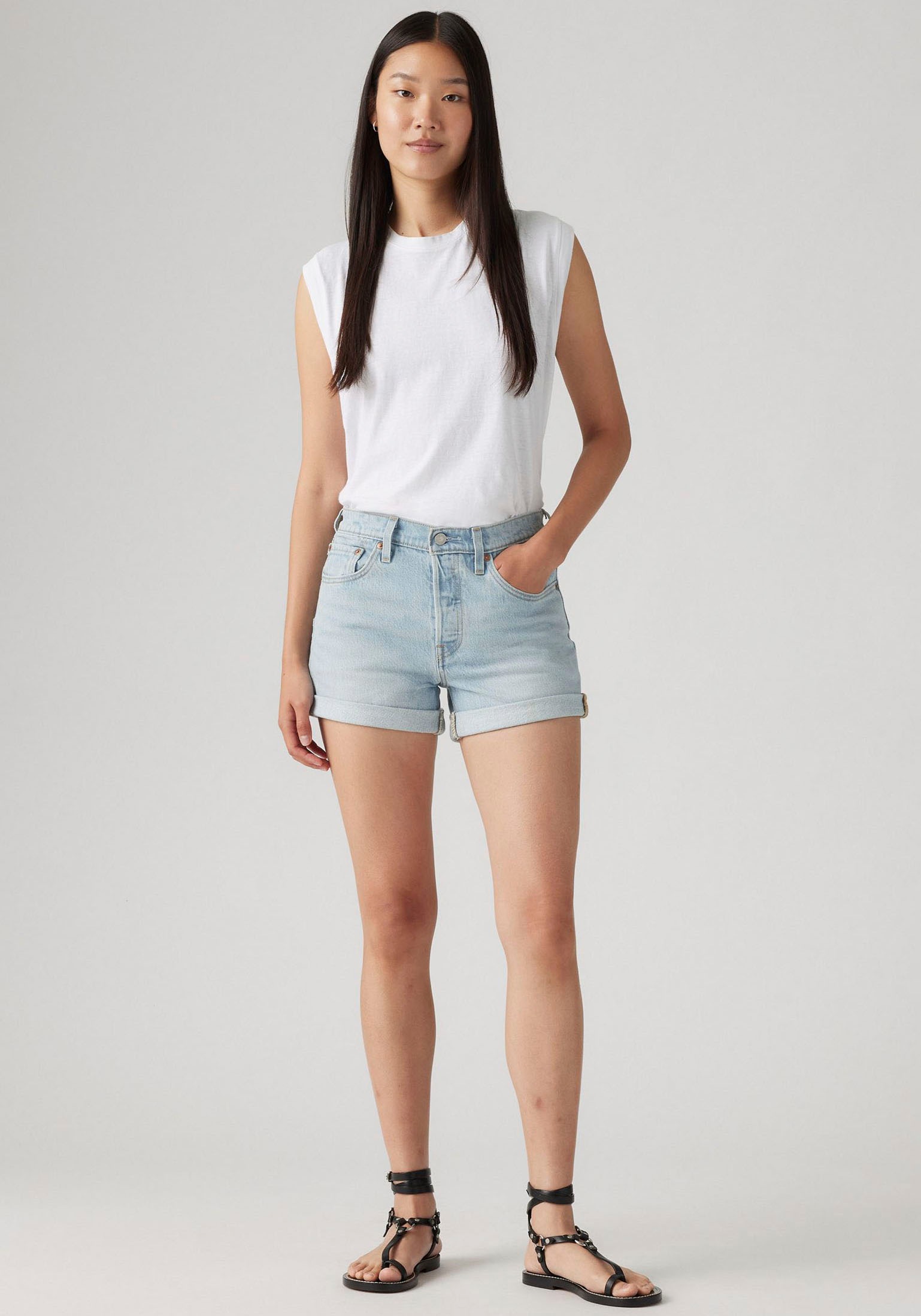 Levi's® Jeansshorts »501 Short Long«, Mit Knopfverschluss und krempelbarem Saum