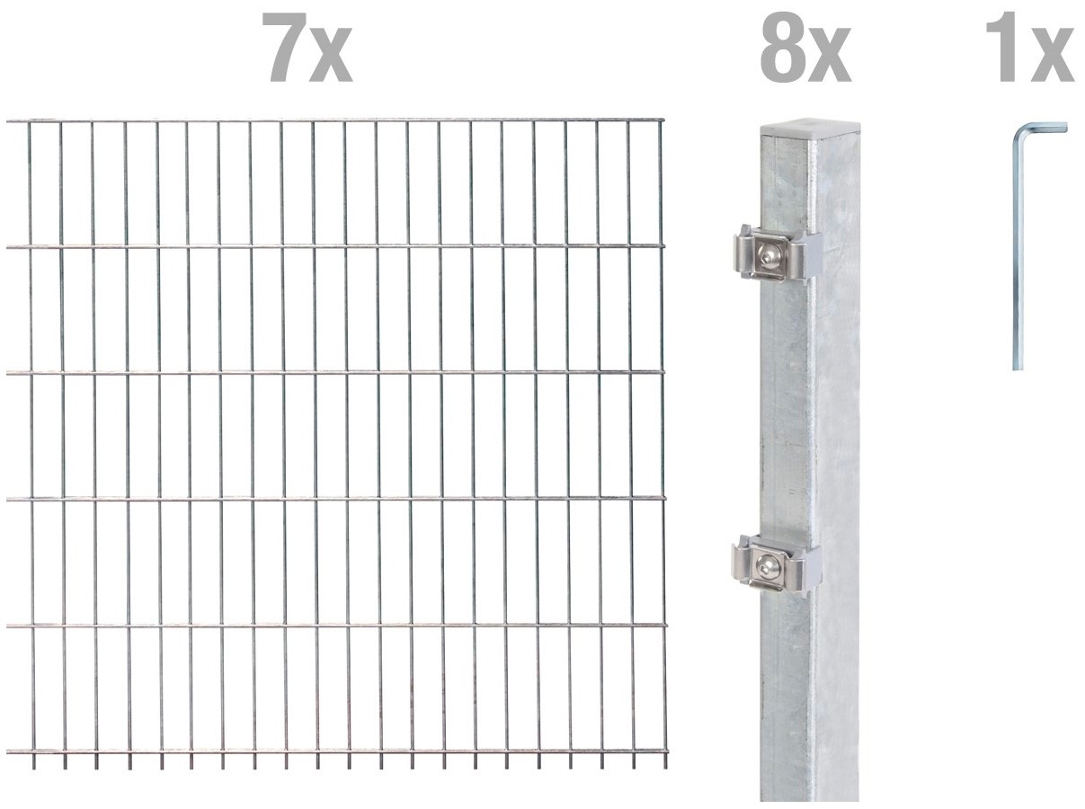 Alberts Doppelstabmattenzaun, (Set), 140 cm hoch, 7 Matten für 14 m, 8 Pfosten