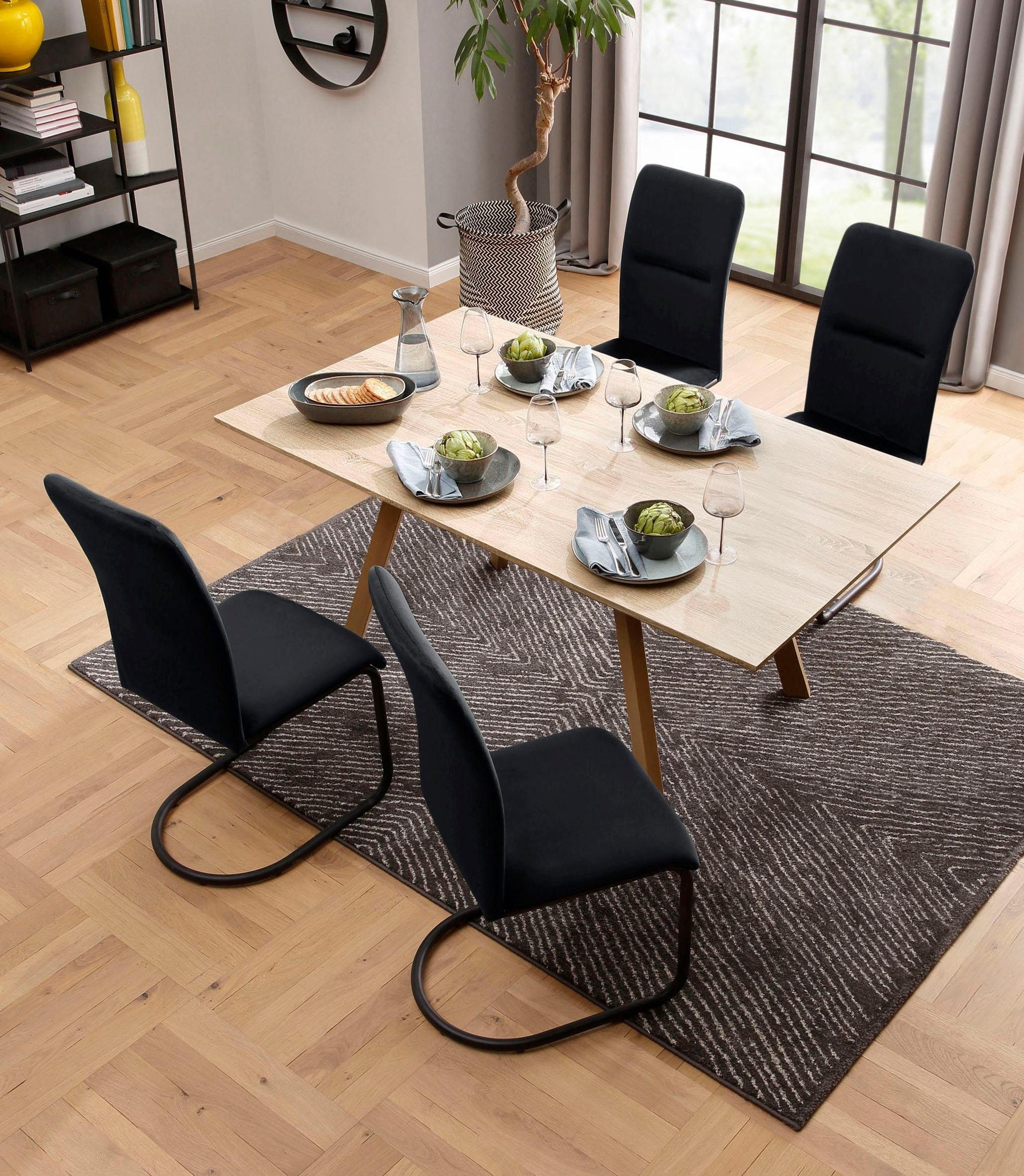 my home Essgruppe »Alex/Freja«, (Set, 5 tlg.), aus Holzwerkstoff, bestehend aus Alex Esstisch 160 cm und 4er Set Freja Stühle in Samtstoff