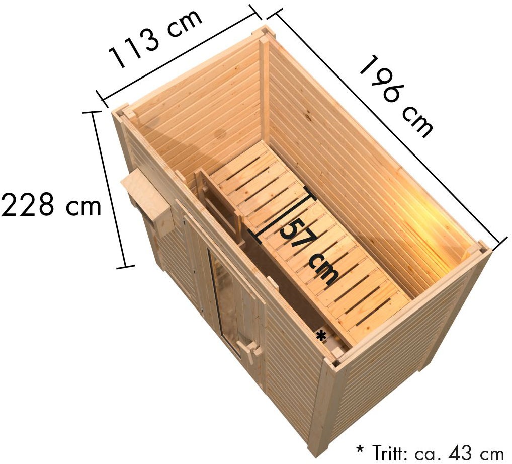 Karibu Saunahaus »»Talo 0« mit Iso-Tür, terragrau« Set,  Mit 9 kW Ofen und integrierter Steuerung