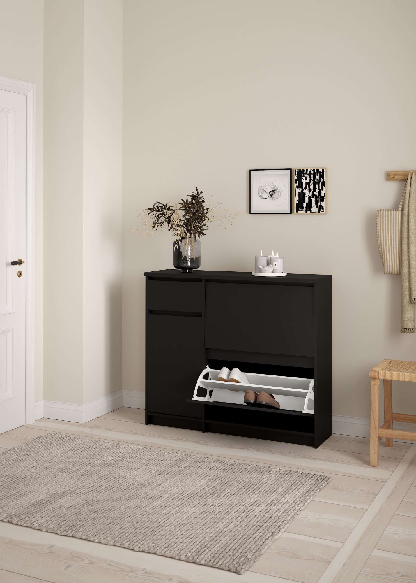 INOSIGN Schuhschrank »Naia Schuhaufbewahrung, Schuhkommode, Schuhregal, Modernes Design«, mit 2 Klappen und 1 Tür und 1 Schublade, Praktisch, Breite 109 cm