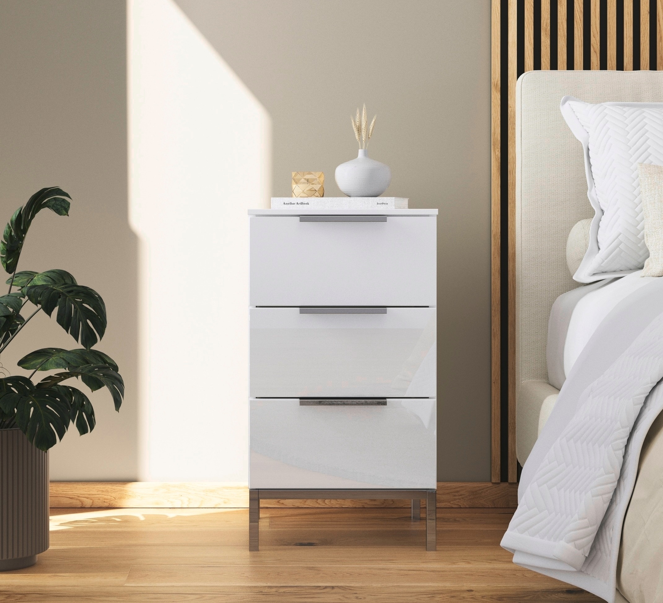 rauch Nachtkommode »Nachttisch Nachtschrank Nachtkonsole FLIPP mit Glasfront« Breite 40 cm,  mit 3 Schubladen und Soft-Close-Funktion sowie Glasfront