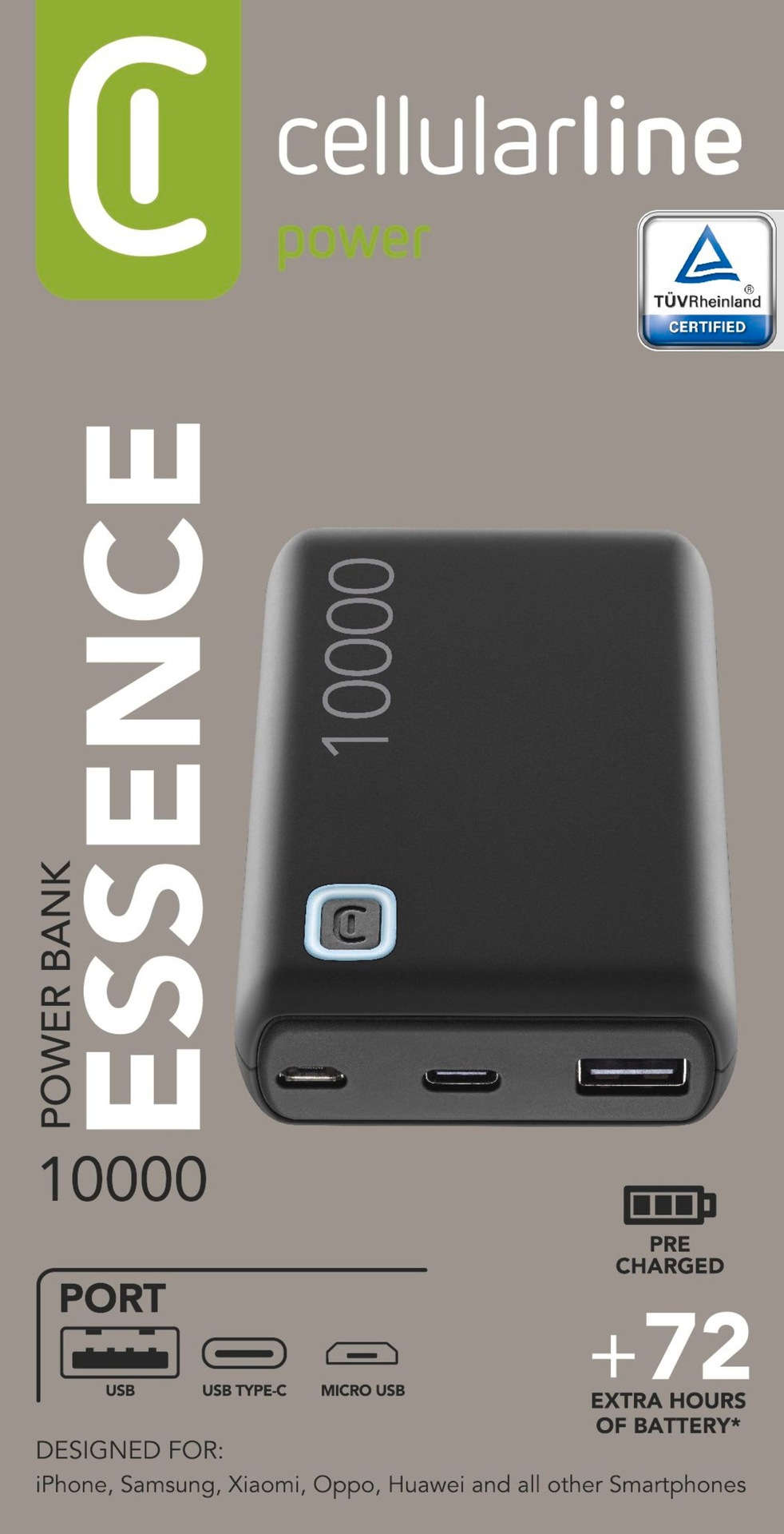 Cellularline Powerbank »Power Bank ESSENCE 10000«, Cellularline Power Bank ESSENCE 10000,schwarz, 12 W Ladeleistung