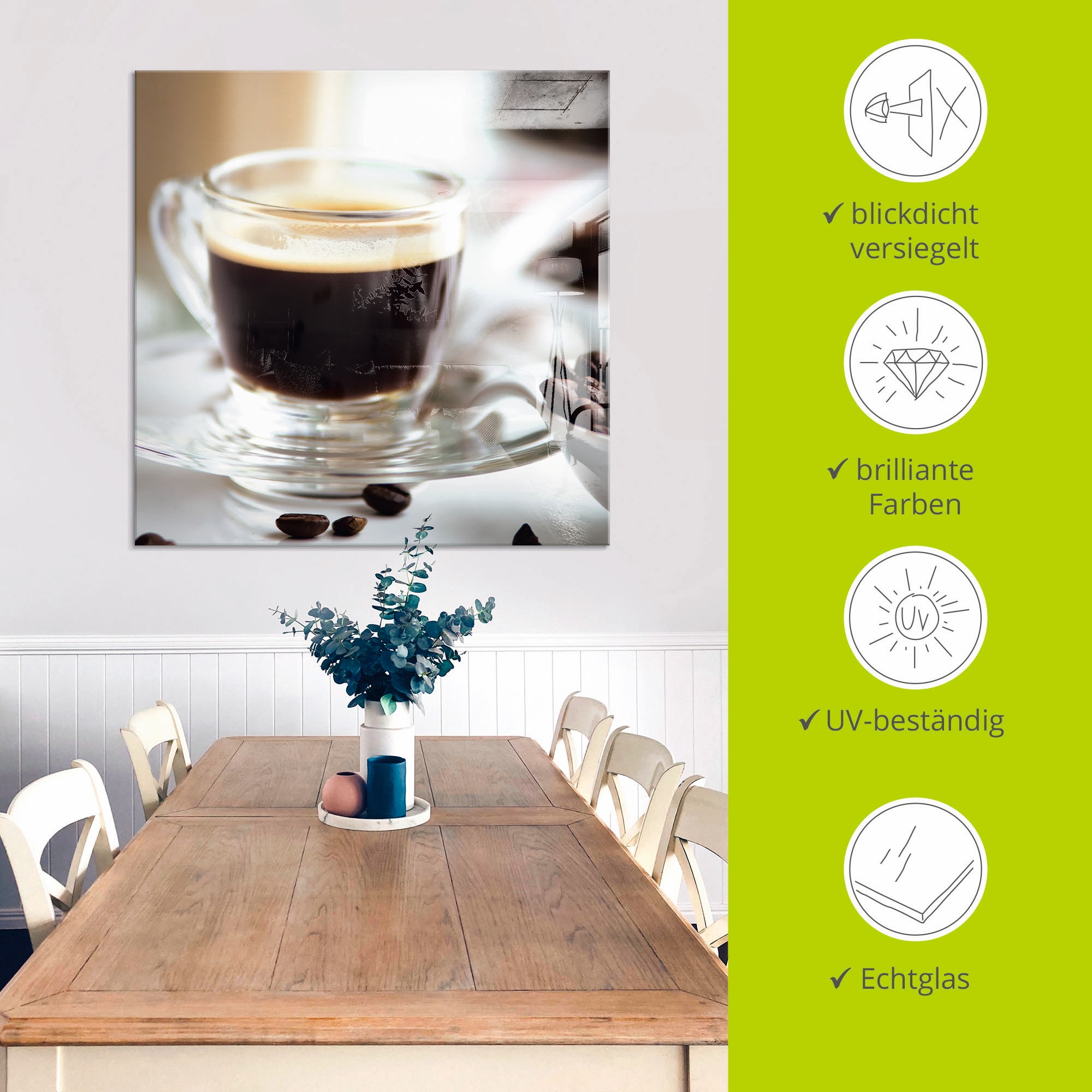 Artland Glasbild »Frischer Espresso Genuss«, Getränke, (1 St.), in verschiedenen Größen