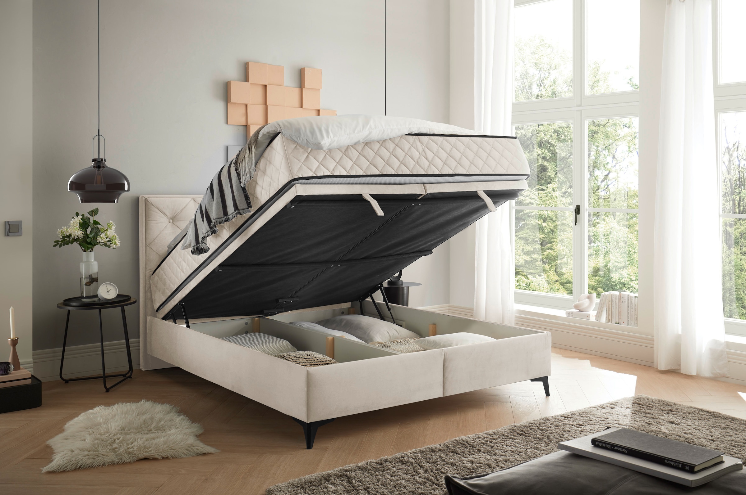 ED EXCITING DESIGN Boxbett »Monroe inkl. Bettkasten, erhältlich in den Breiten 160cm & 180cm«, Duo-Matratze - feste Seite mit Kokosmatte