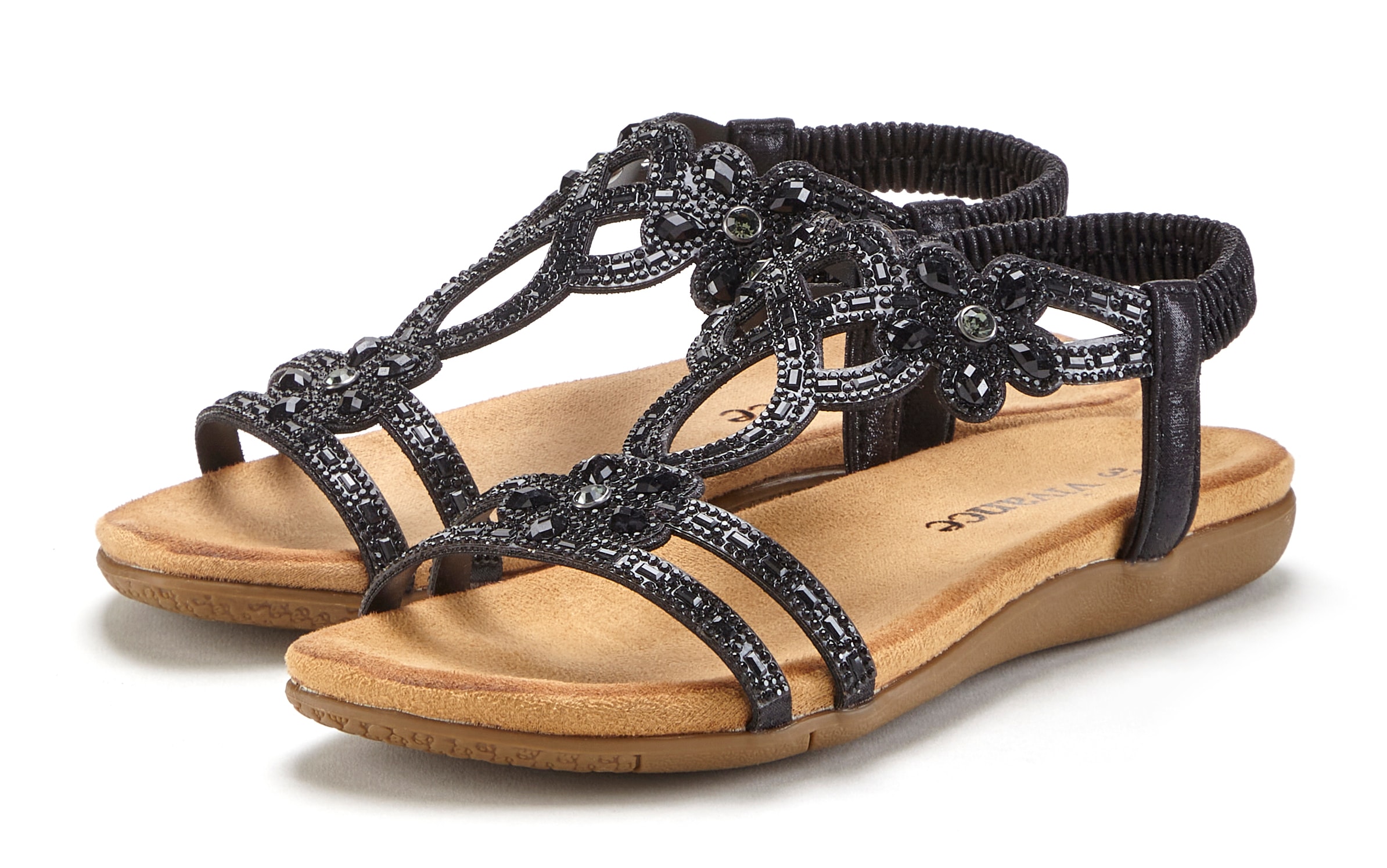 Sandale, Sandalette, Sommerschuh mit elastischen Riemen & Glitzersteinen VEGAN