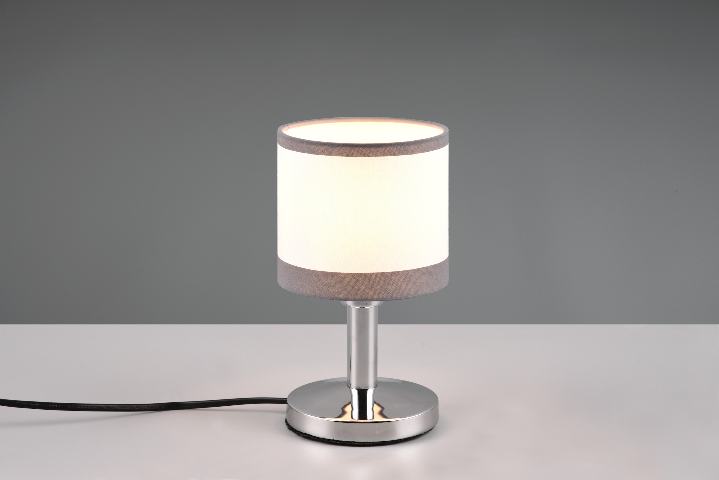 REALITY Leuchten Schreibtischlampe »DAVOS, Tischleuchte exkl 1xE14 max 10W On/Off Touch Steuerung«, 1 flammig, Leuchtmittel E14 | Leuchtmittel wechselbar, Nachttischlampe Höhe 22cm mit Touchfunktion und Stoffschirm Ø12 cm