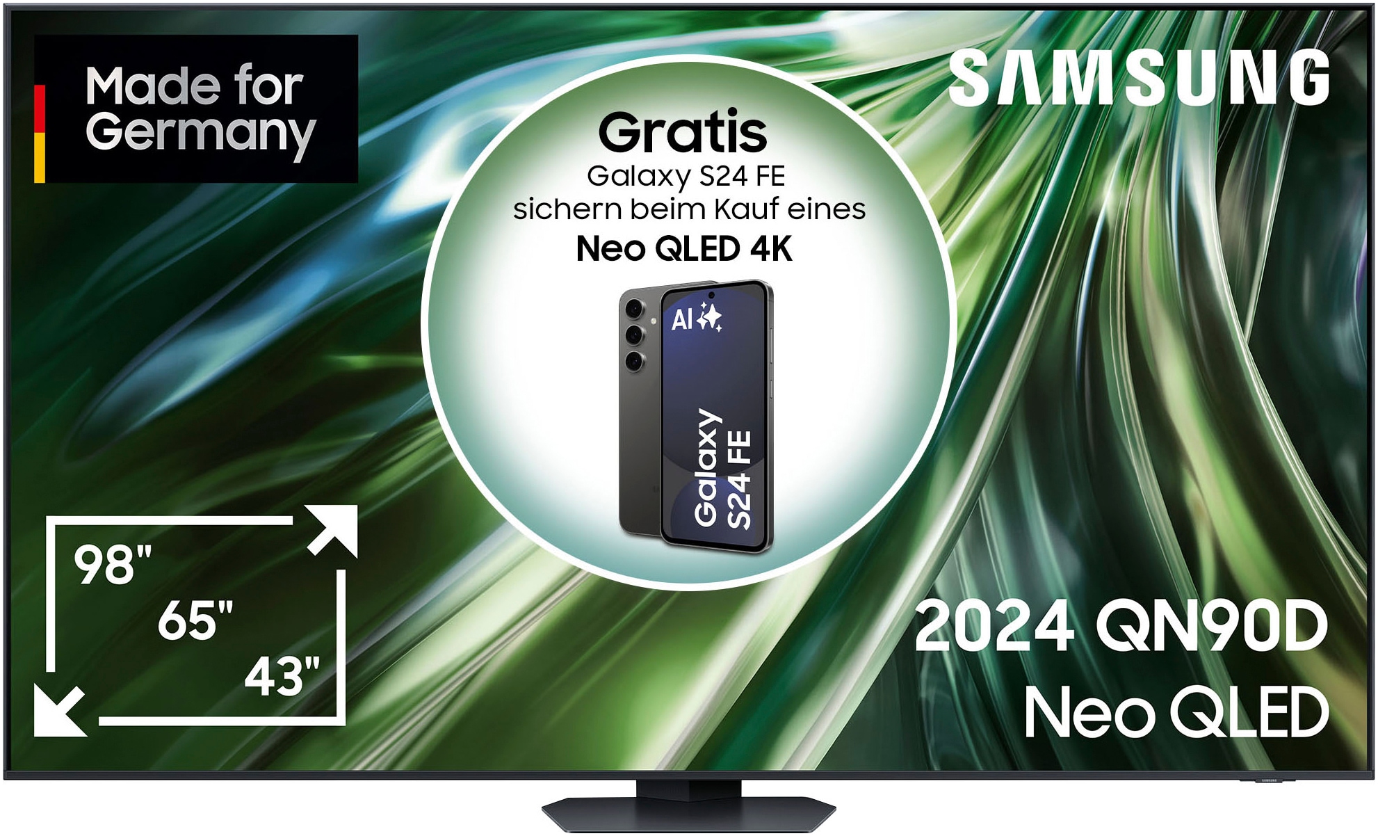 Samsung QLED Mini LED-Fernseher »GQ98QN90DAT«, 4K Ultra HD, Smart-TV, Neural Quantum 4K AI Gen2 Prozessor, Gaming Hub, bis zu 144Hz