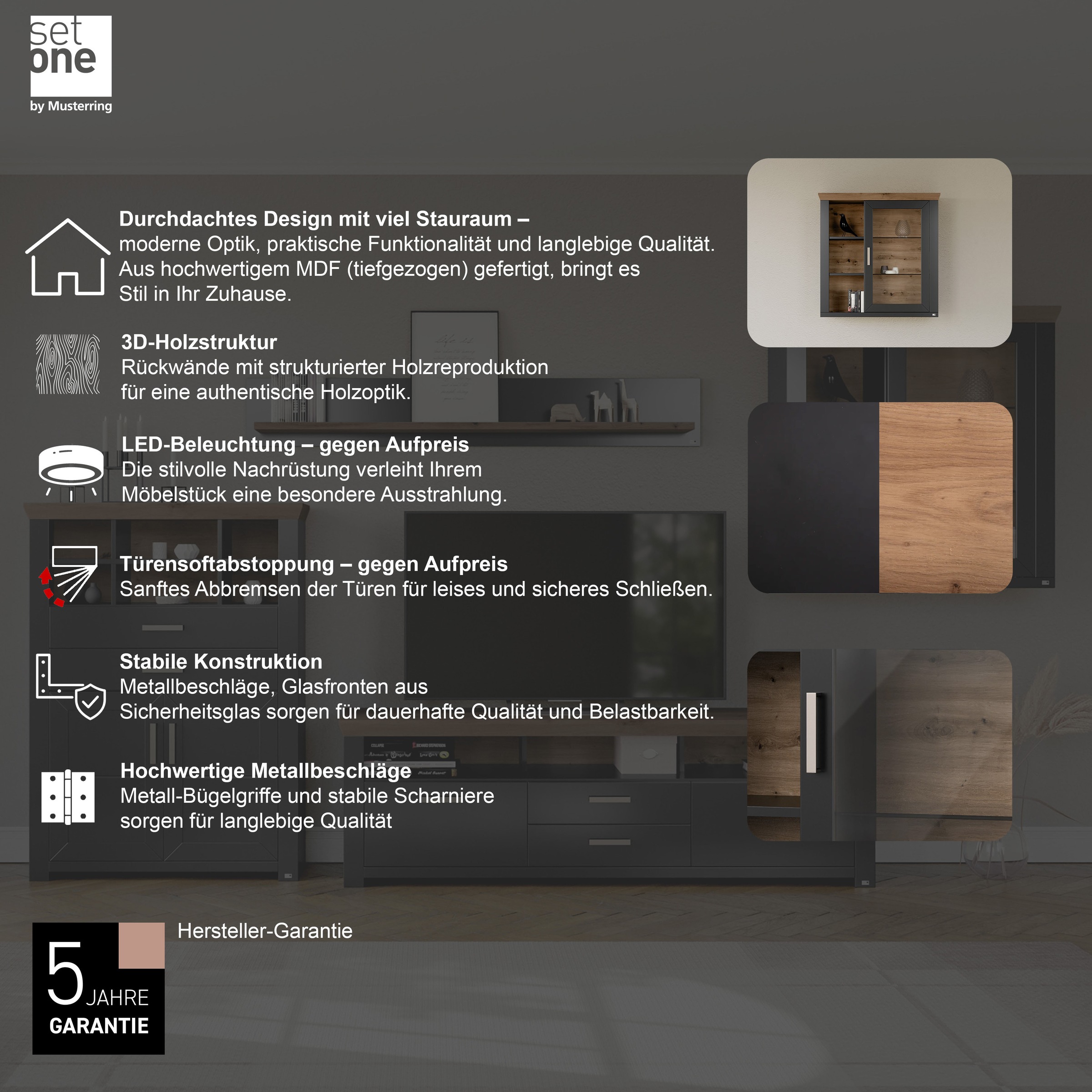 set one by Musterring Hängeschrank »York« Typ 21, mit Glastür, offene Fächer, Beleuchtung optional, B 105 cm