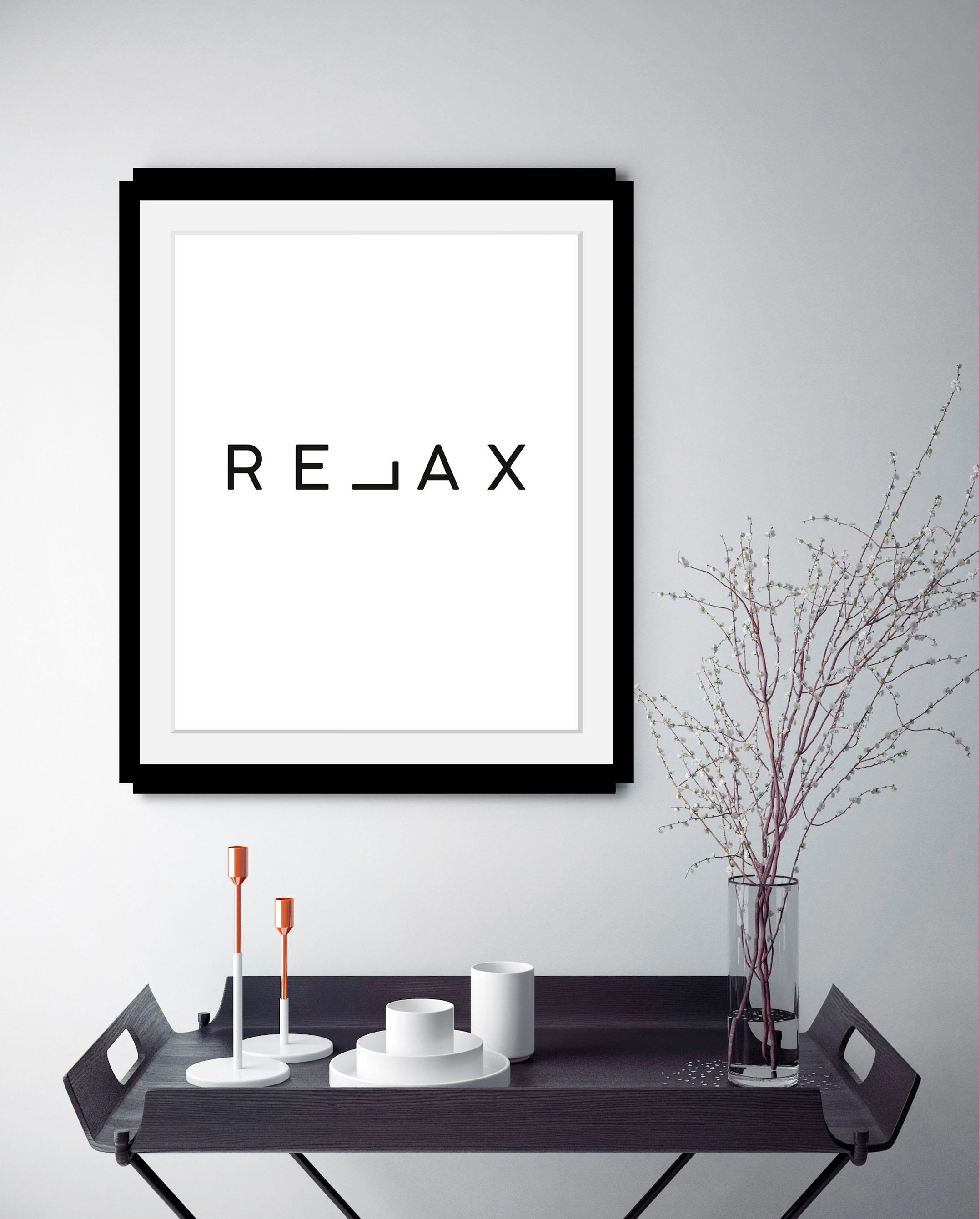 queence Bild »Relax«, Schwarz-Weiß-Schriftzug-Motivationsbilder-Humor, HD Premium Poster-Druck inkl. Holzrahmen