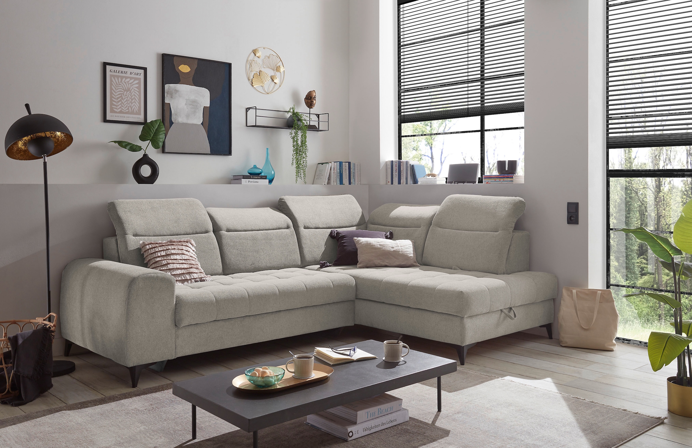 ED EXCITING DESIGN Ecksofa »Rockdale L-Form mit Bettfunktion, Bettkasten« Kopfteilverstellung, Sitztiefenverstellung & USB-Port