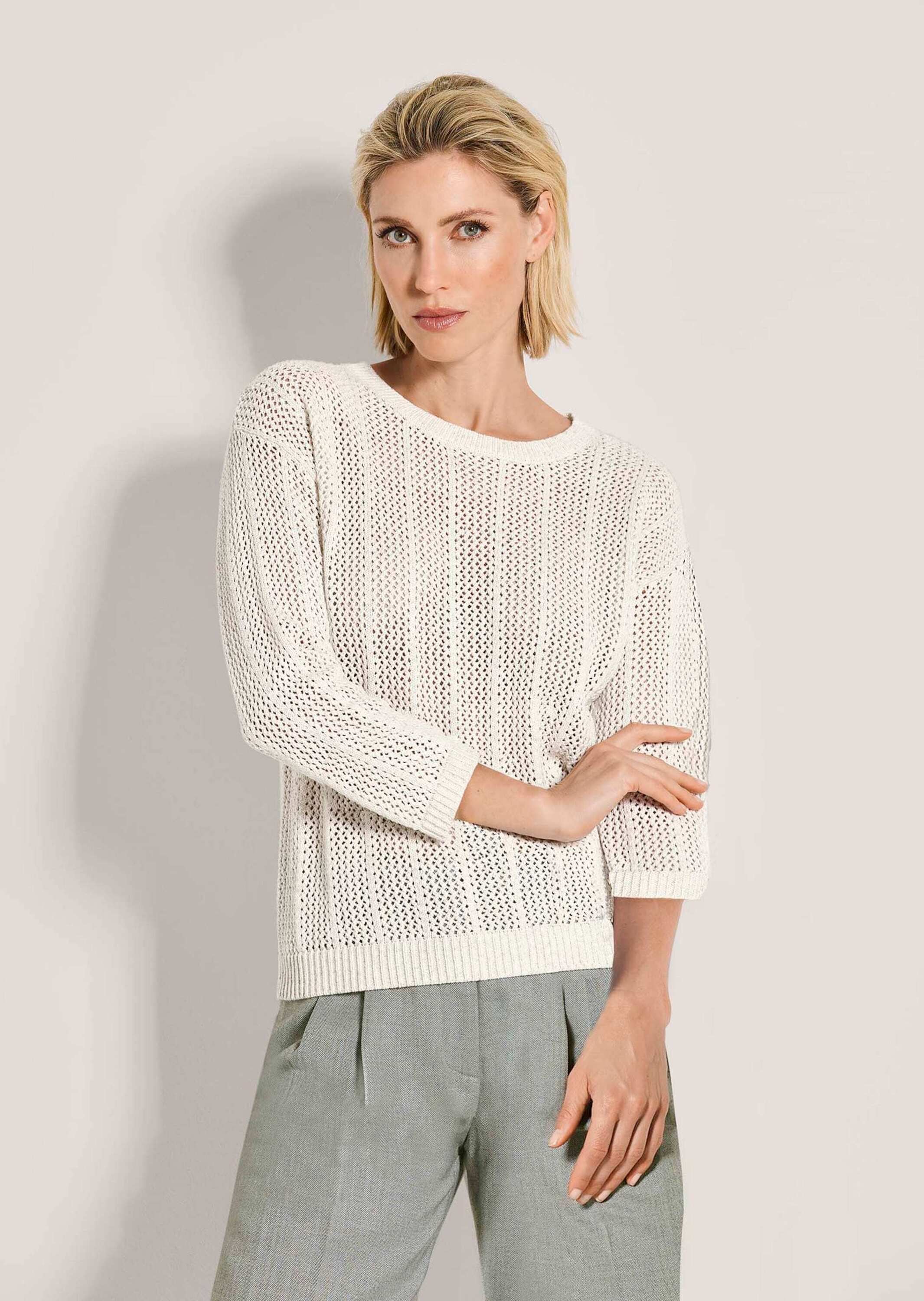 MADELEINE Longpullover »Ajourpullover Baumwollpullover mit Rundhals« Leicht tranparente Optik