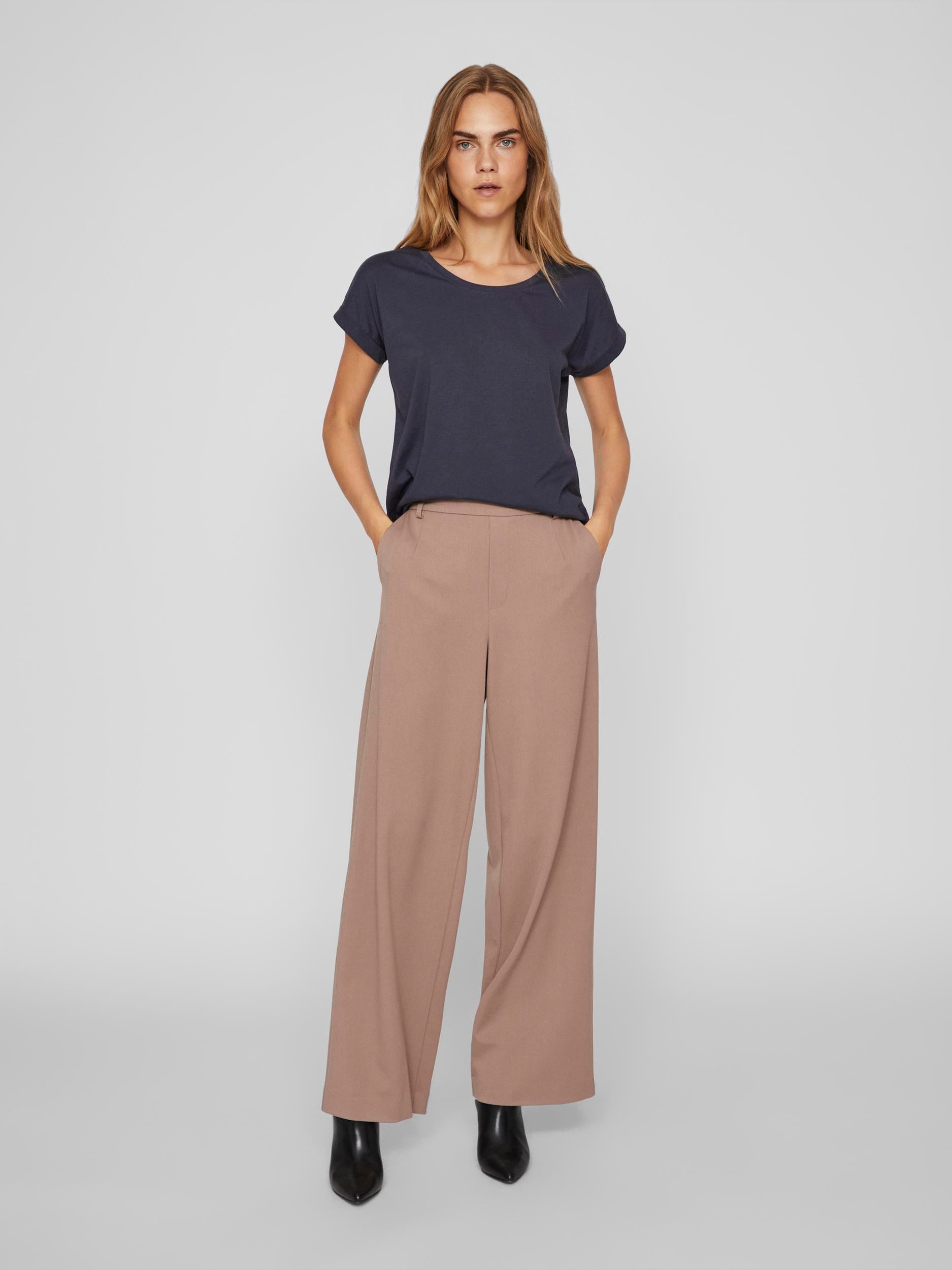 Vila Rundhalsshirt »VIDREAMERS NEW PURE T-SHIRT/SU-NOOS«, Basic Damen-T-Shirt mit Rundhalsausschnitt und umgeschlagenen Ärmeln