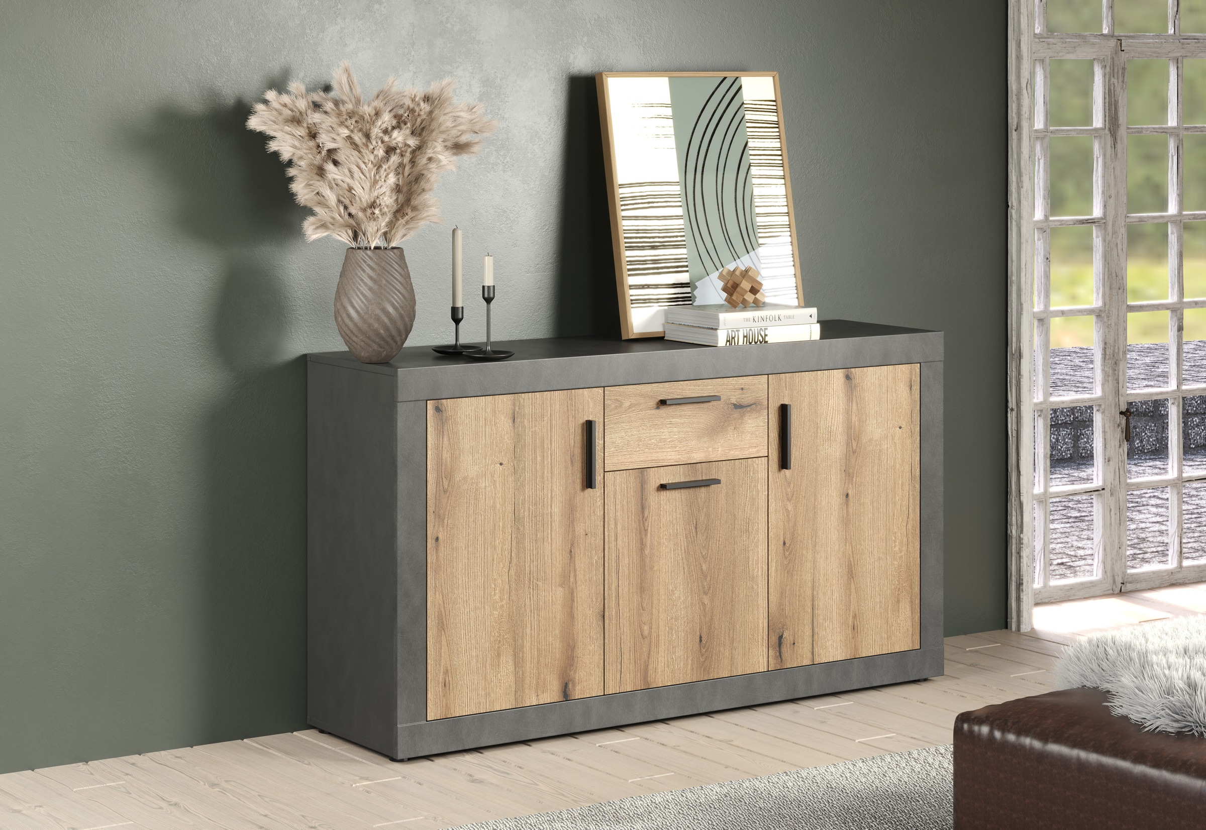 INOSIGN Sideboard »Bergen«, (Packung, 1 St.), Sideboard mit 3 Türen & 1 Schublade - (B/T/H) 149/40/83 cm