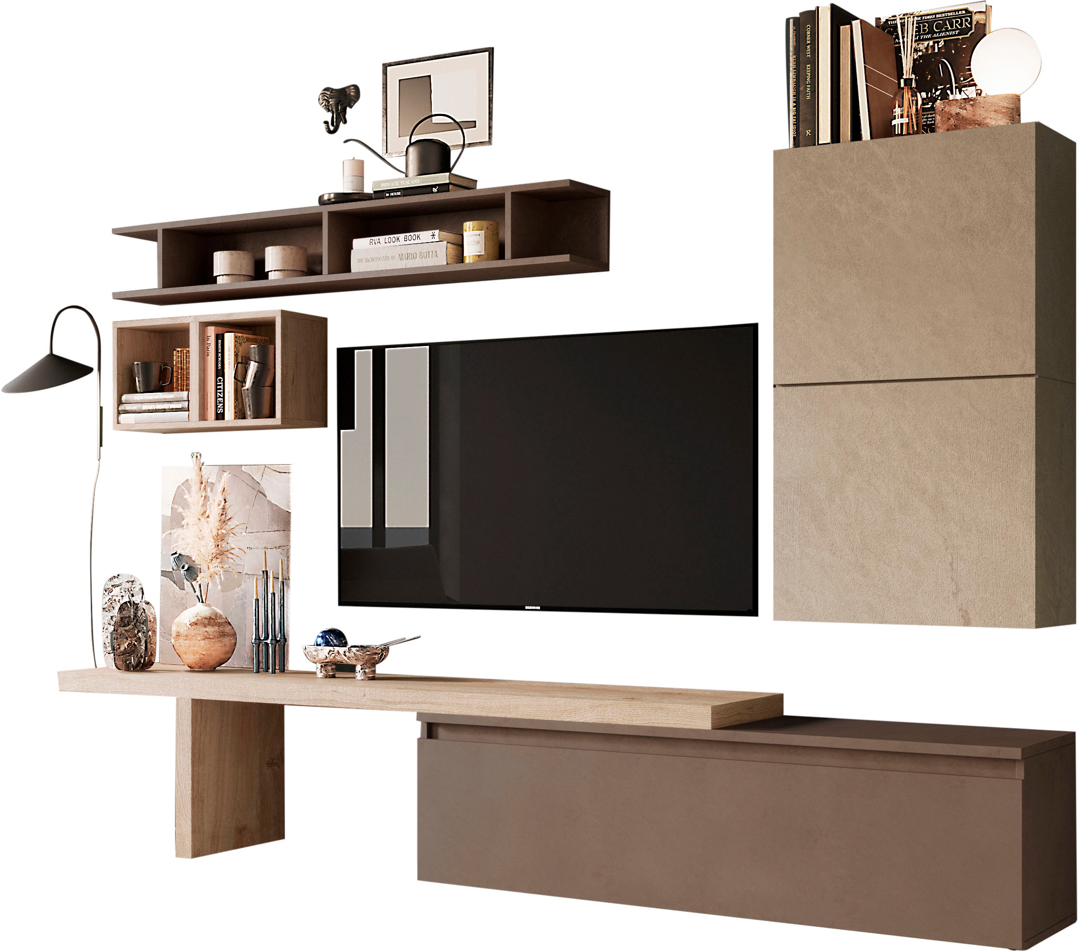 INOSIGN Wohnwand »INFINITY, 6tlg. Breite 276 cm, Höhe variabel, Schrankwand, Anbauwand«, (6 St.), (Lowboard, T-Boden, 2x Hängewürfel, Würfelregal Set, Wandregal)