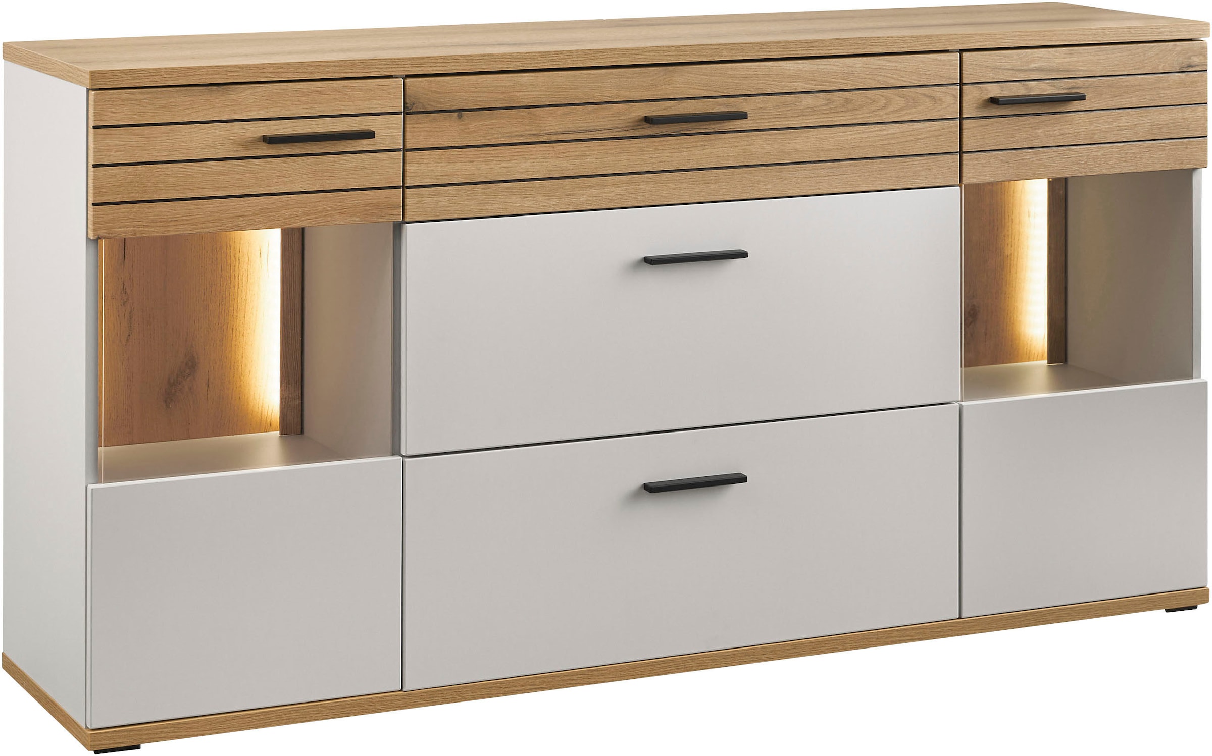 set one by Musterring Sideboard »Quincy« 1 Stk. tlg. Mit Glasausschnitt und LED, in Anthrazit/Lichtgrau erhältlich, 160 cm