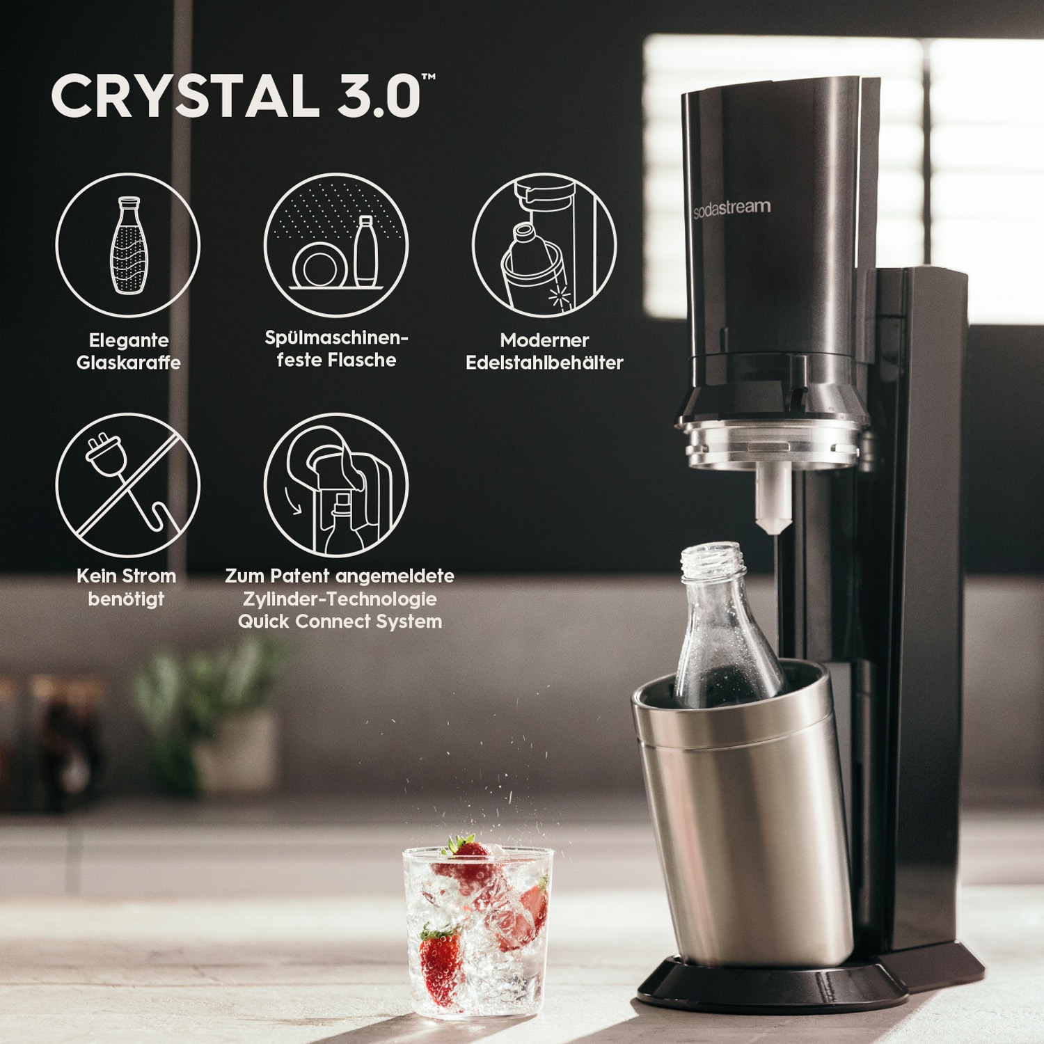 SodaStream Wassersprudler »Crystal 3.0 - Vorteilspack« mit Quick Connect CO2-Zylinder und 3x Glaskaraffe 0,7 L