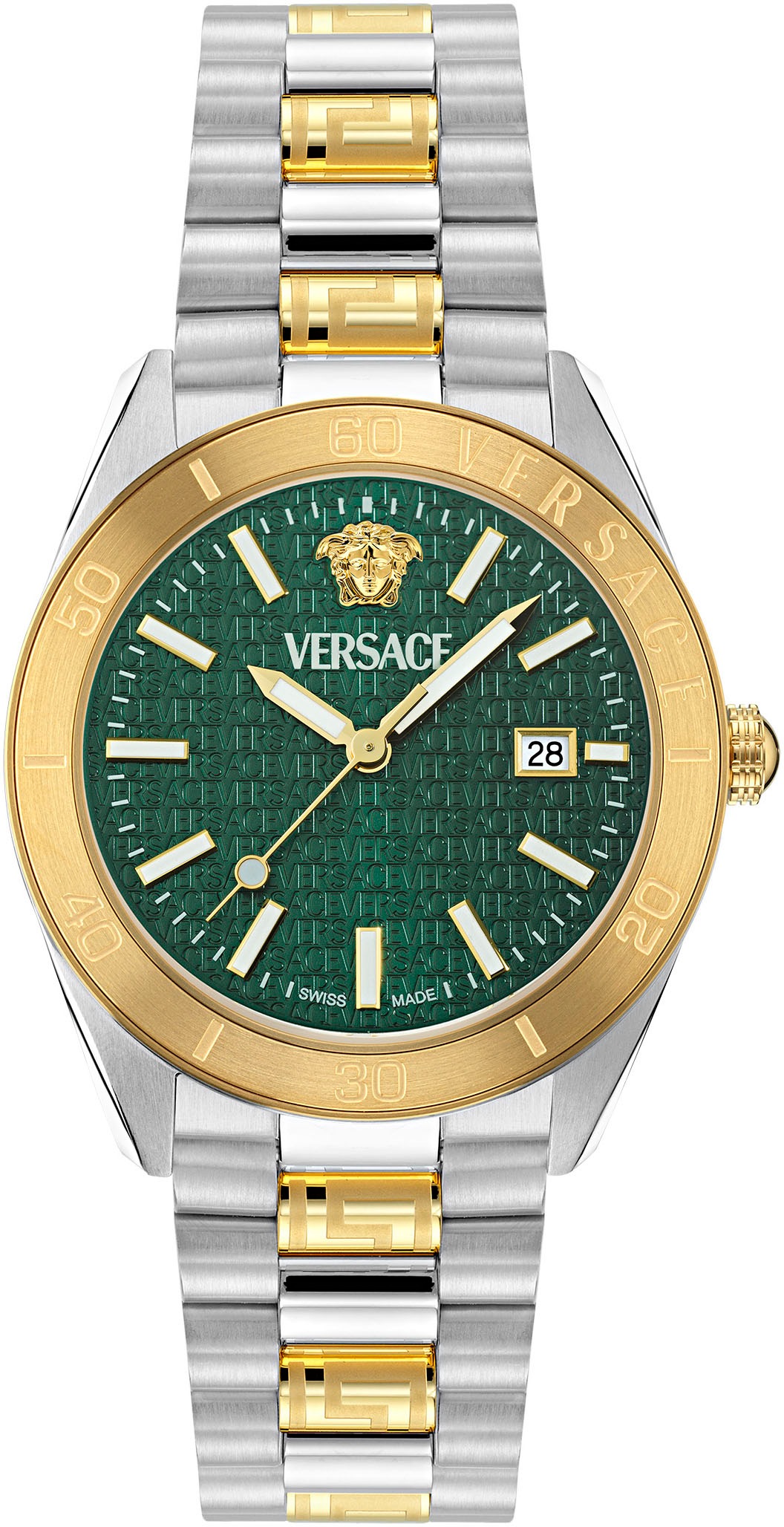 Versace Quarzuhr »V DOME«, Armbanduhr, Herrenuhr, Swiss Made, Leuchtindizes (Zifferblatt), Datum