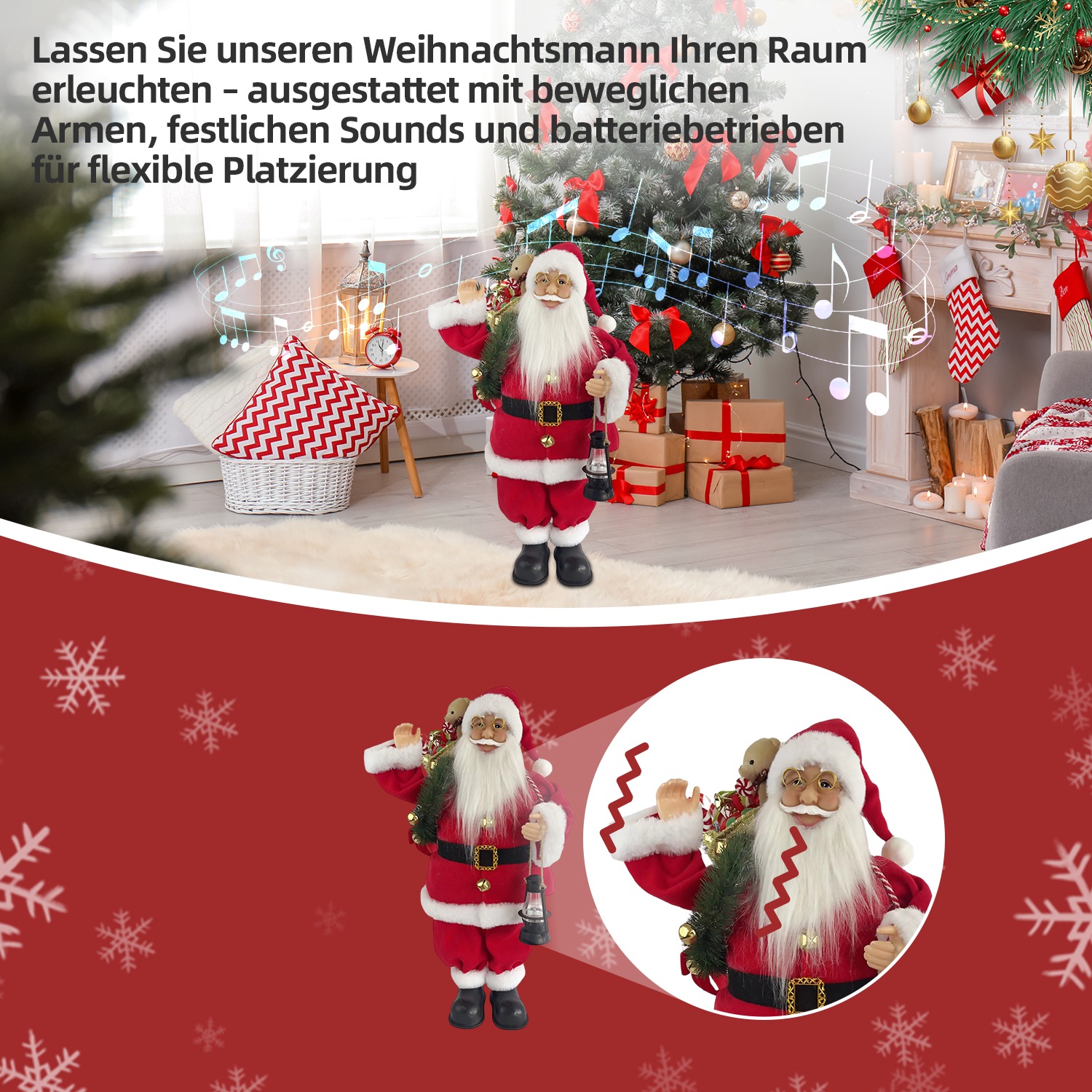 SHX Weihnachtsmann »Animierter Weihnachtsmann mit Sack«, Bewegung, Soundeffekte