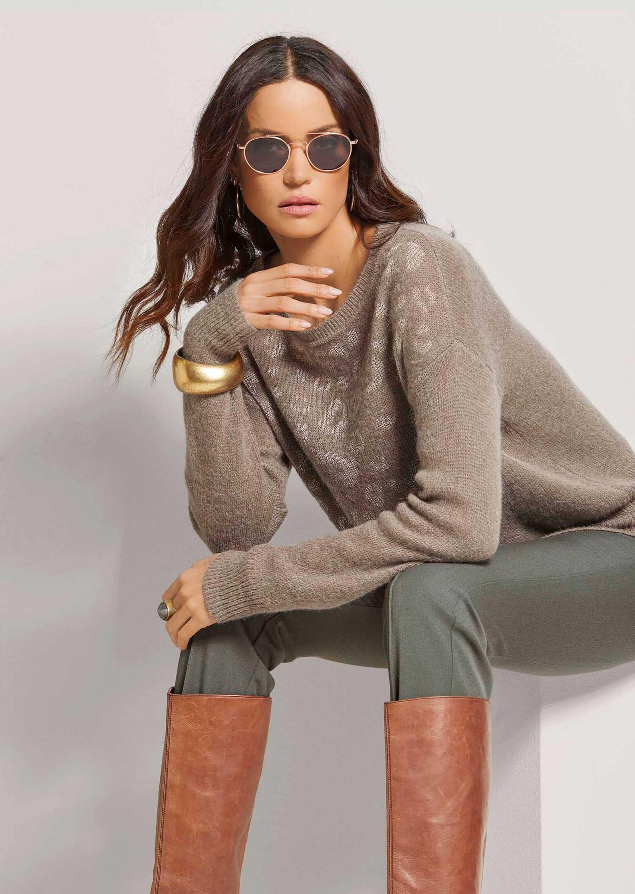 MADELEINE Longpullover »Pullover Kurzer Intarsien-Pullover mit Glanz-Effekt«