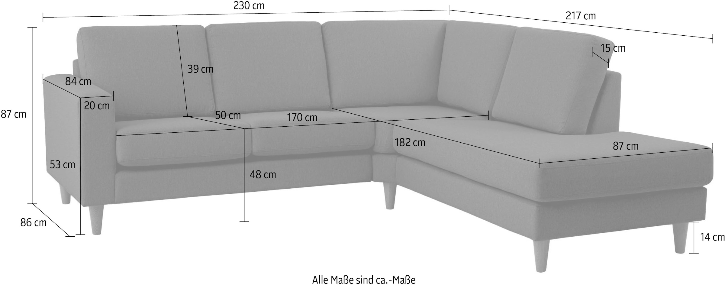 andas Ecksofa »Tvinno«, im skandinavischen Stil, L-Form, mit Massivholzfüßen, Breite 230 cm