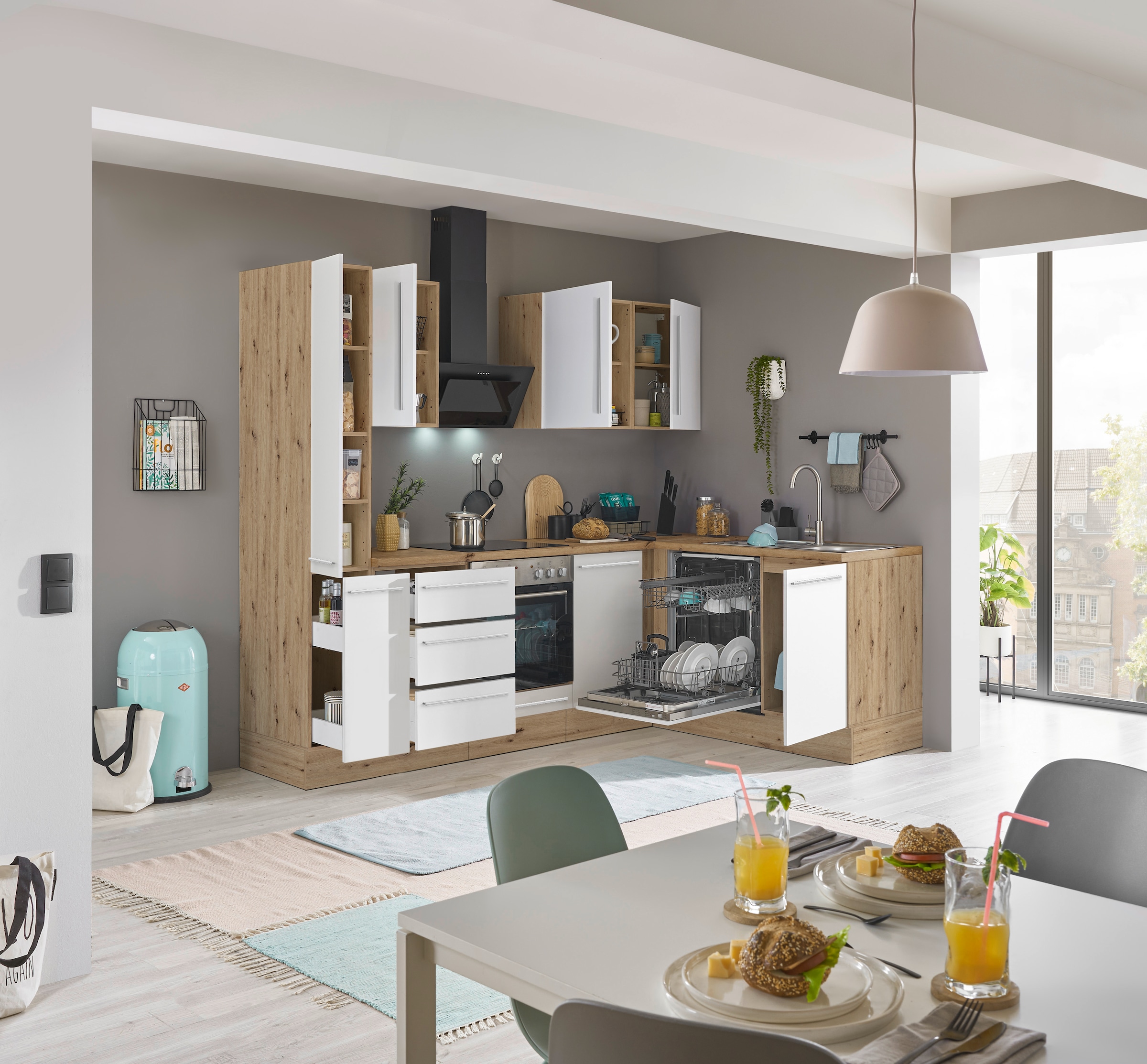 KOCHSTATION Winkelküche »Florida, Stellbreite 250x165 cm«, wahlweise mit E-Geräten, mit Softclose für Türen und Schubkästen