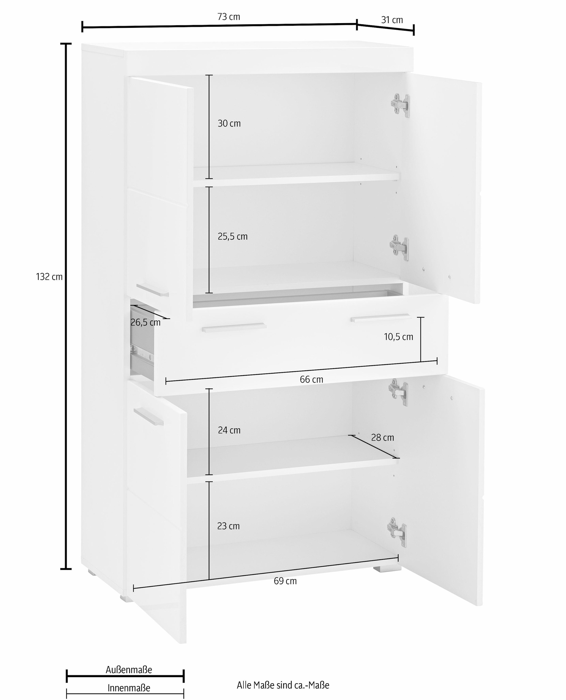 INOSIGN Midischrank »Avena«, Breite 73 cm, Badezimmerschrank mit 1 großen Schubkasten und 4 Türen