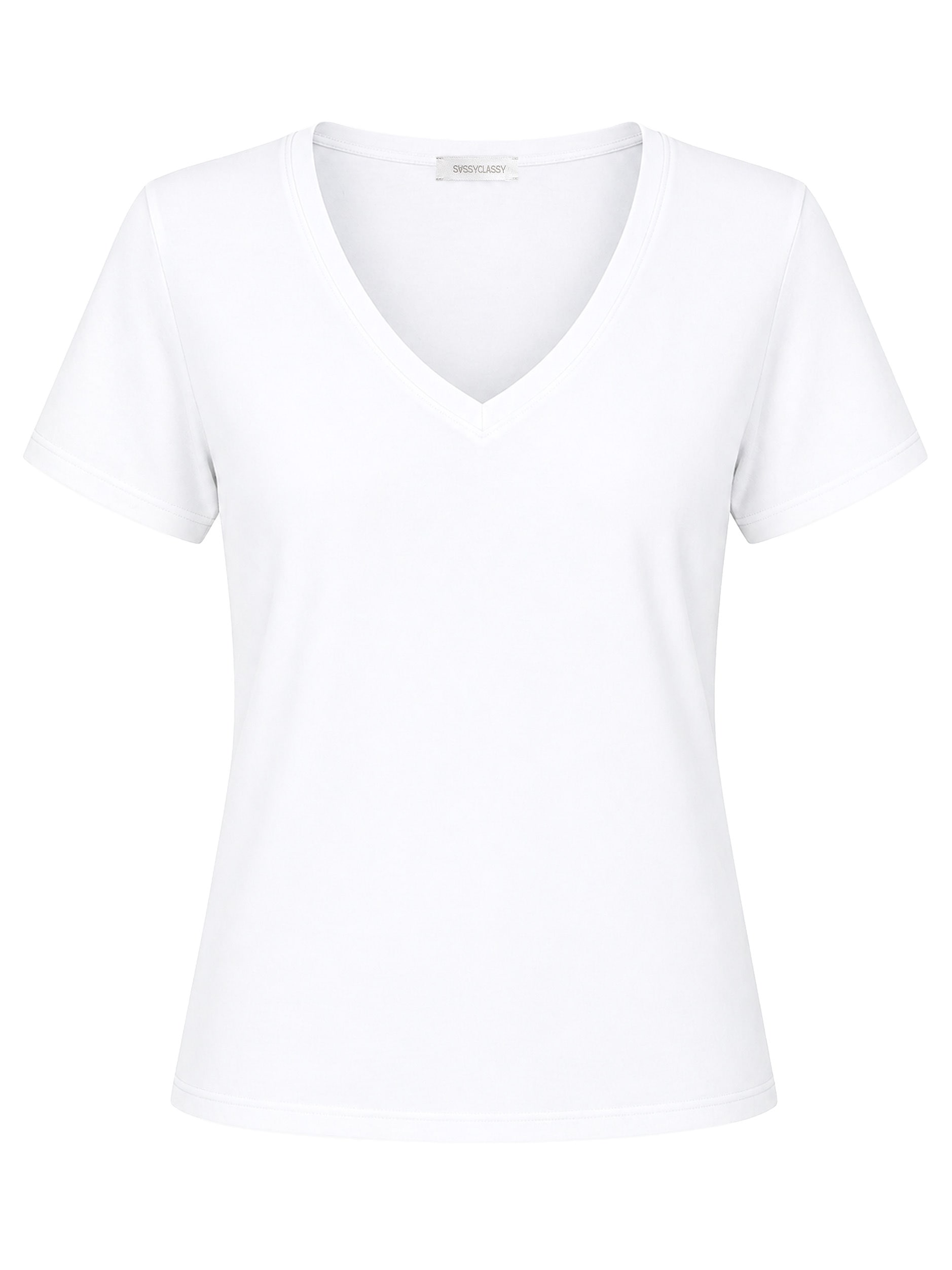 SASSYCLASSY T-Shirt »T-Shirt mit V-Ausschnitt« Schlichtes Top aus Baumwolle in geradem Schnitt
