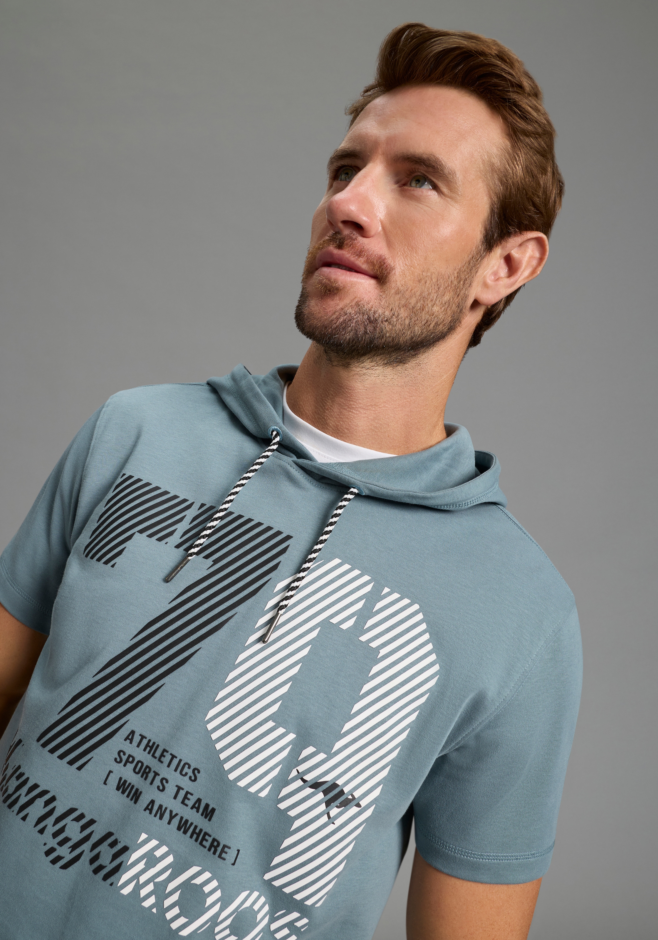 KangaROOS Kapuzenshirt mit Kapuze und angesetztem Bündchen, Halbarm-Design