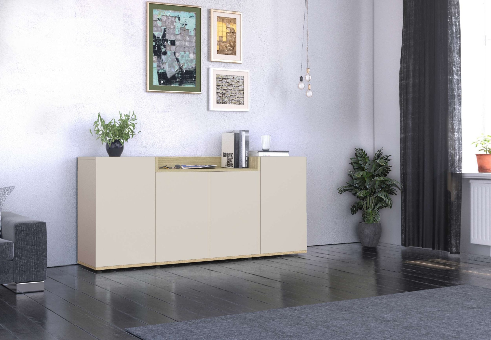 OTTO home Sideboard »BOLSENA, Kommode, Schrank,Lowboard mit 6 Fächer und offenes Ablagefach« 1 Stk. tlg. stehend/hängend montierbar, Made in Italy, B/T/H: 160 × 35 × 71,2 cm